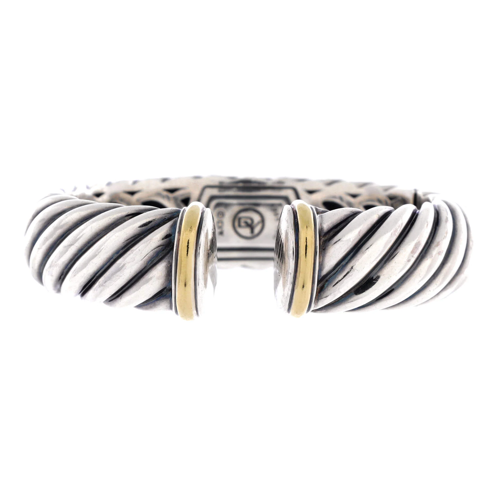 Sculpted Cable Cuff Bracelet Sterling Silver with 18K Yellow Gold 17mm
