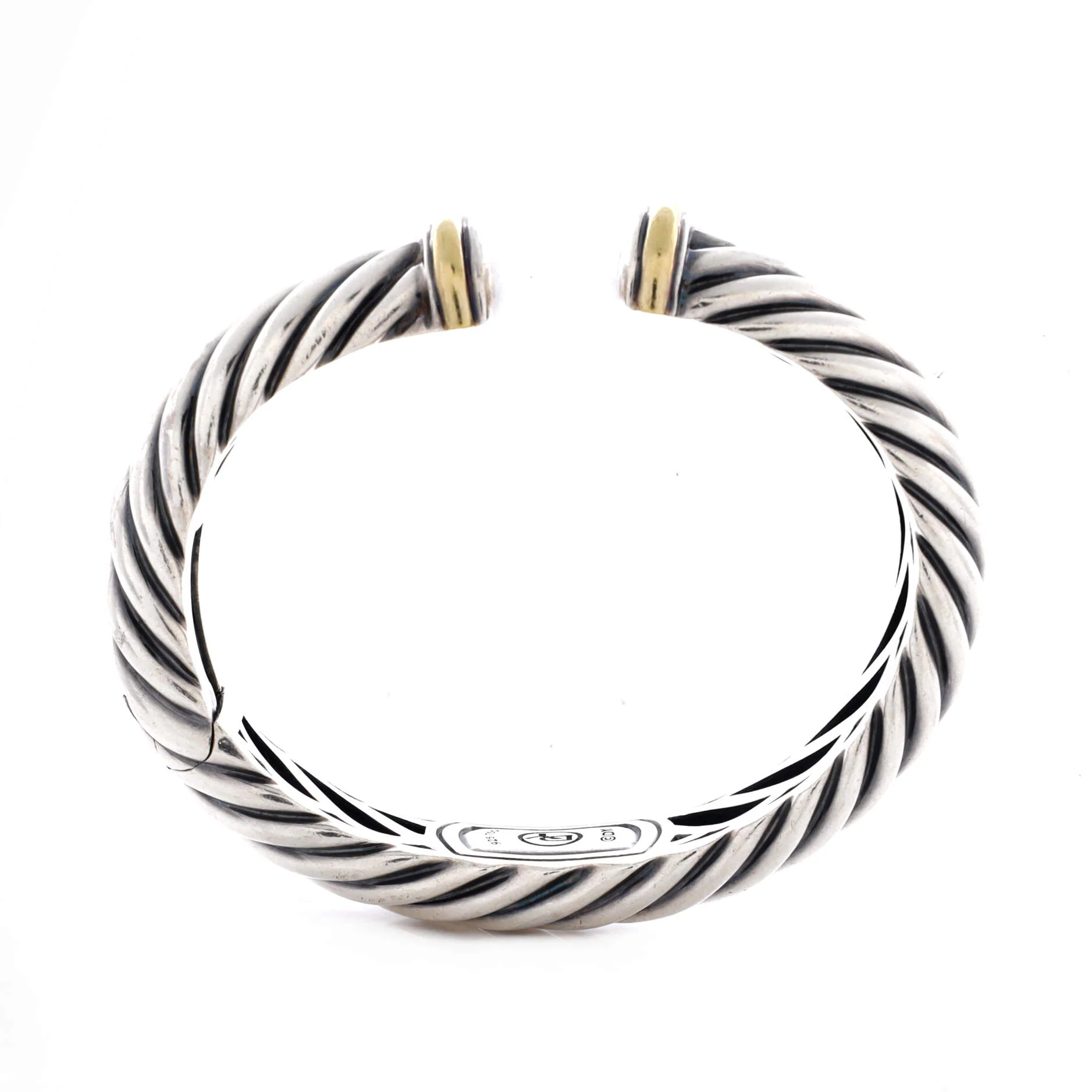 Sculpted Cable Cuff Bracelet Sterling Silver with 18K Yellow Gold 17mm - Image 2