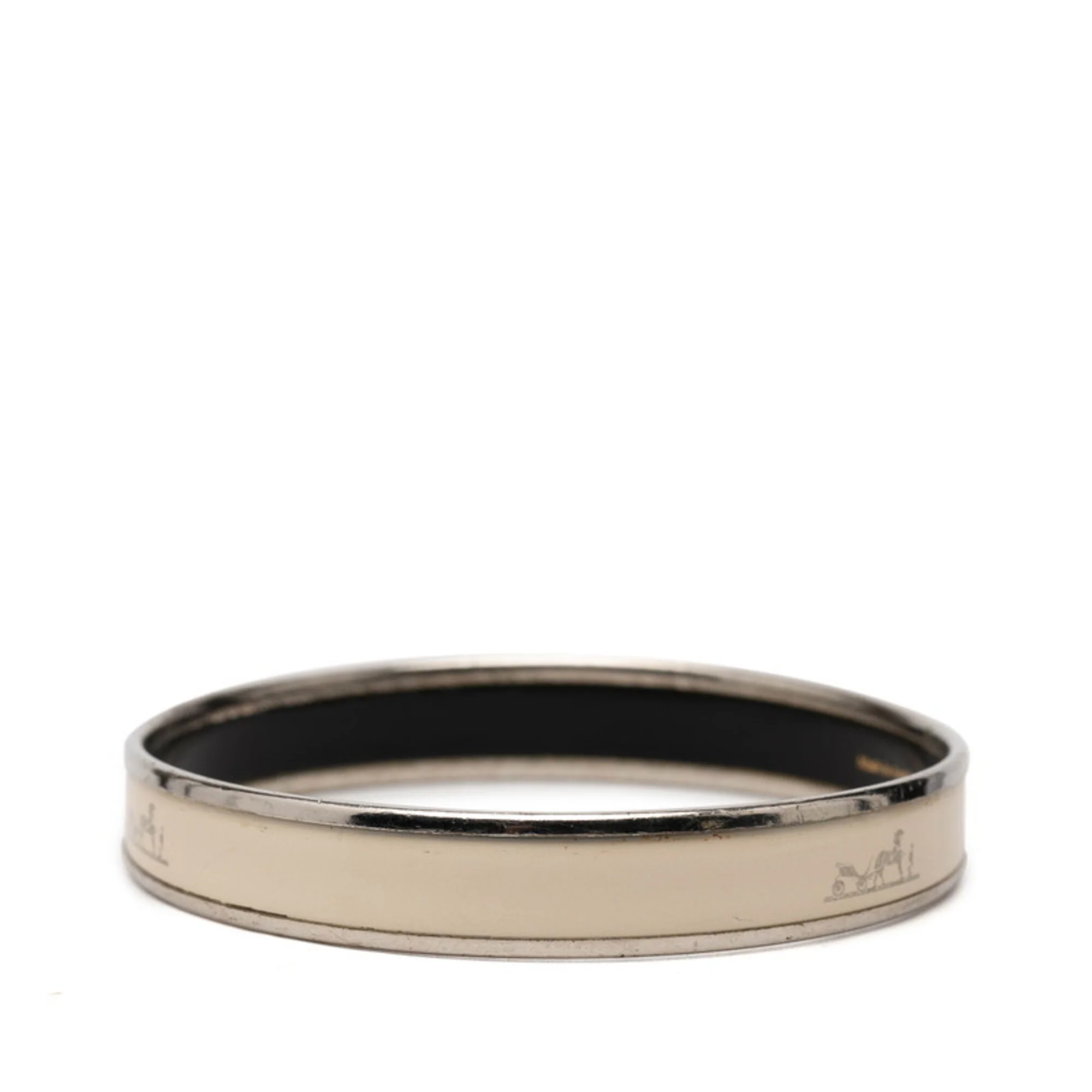 Bangle Enamel and Metal Ivory and Silver Bracelet - Image 2