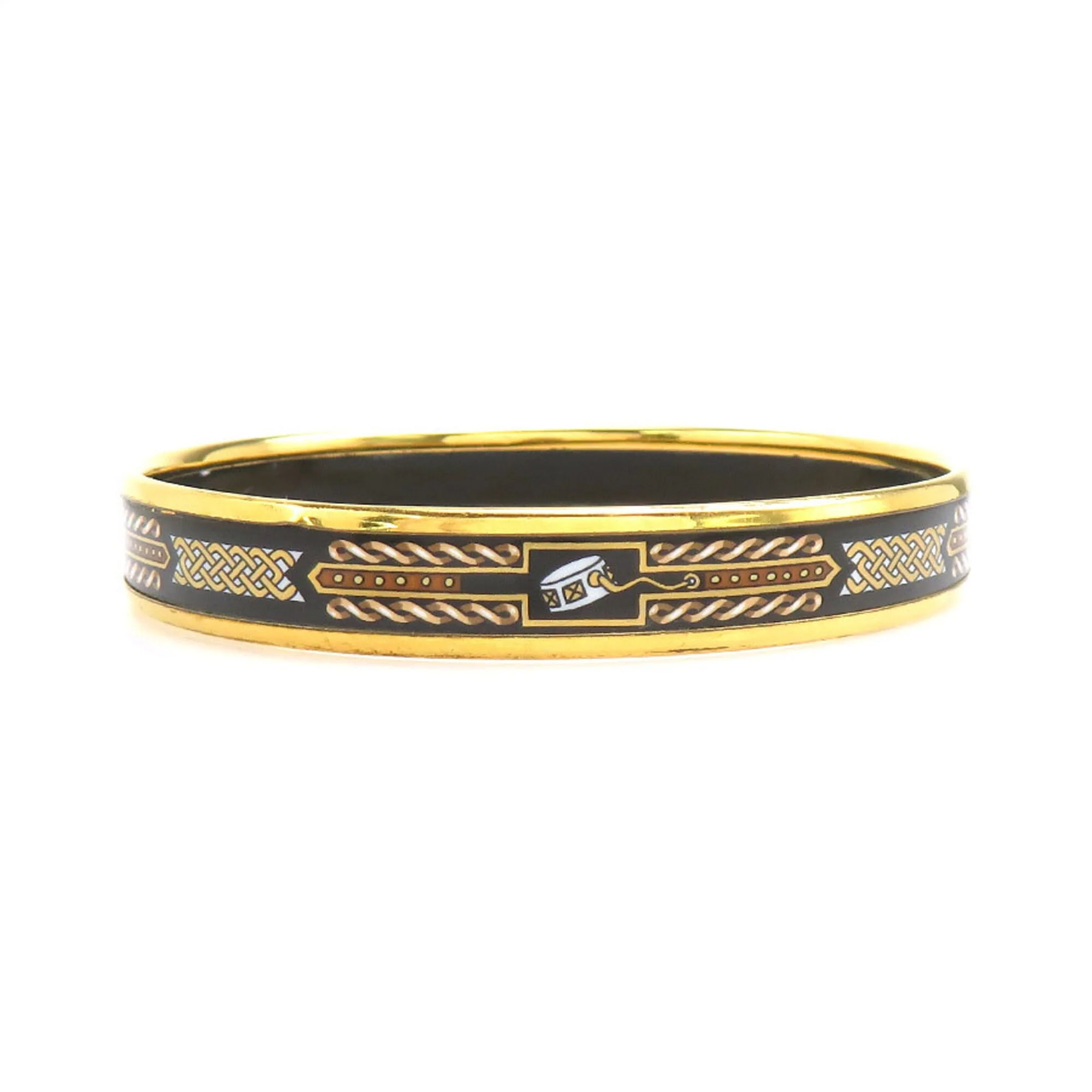Bracelet Enamel and Metal Black Gold White - Image 3