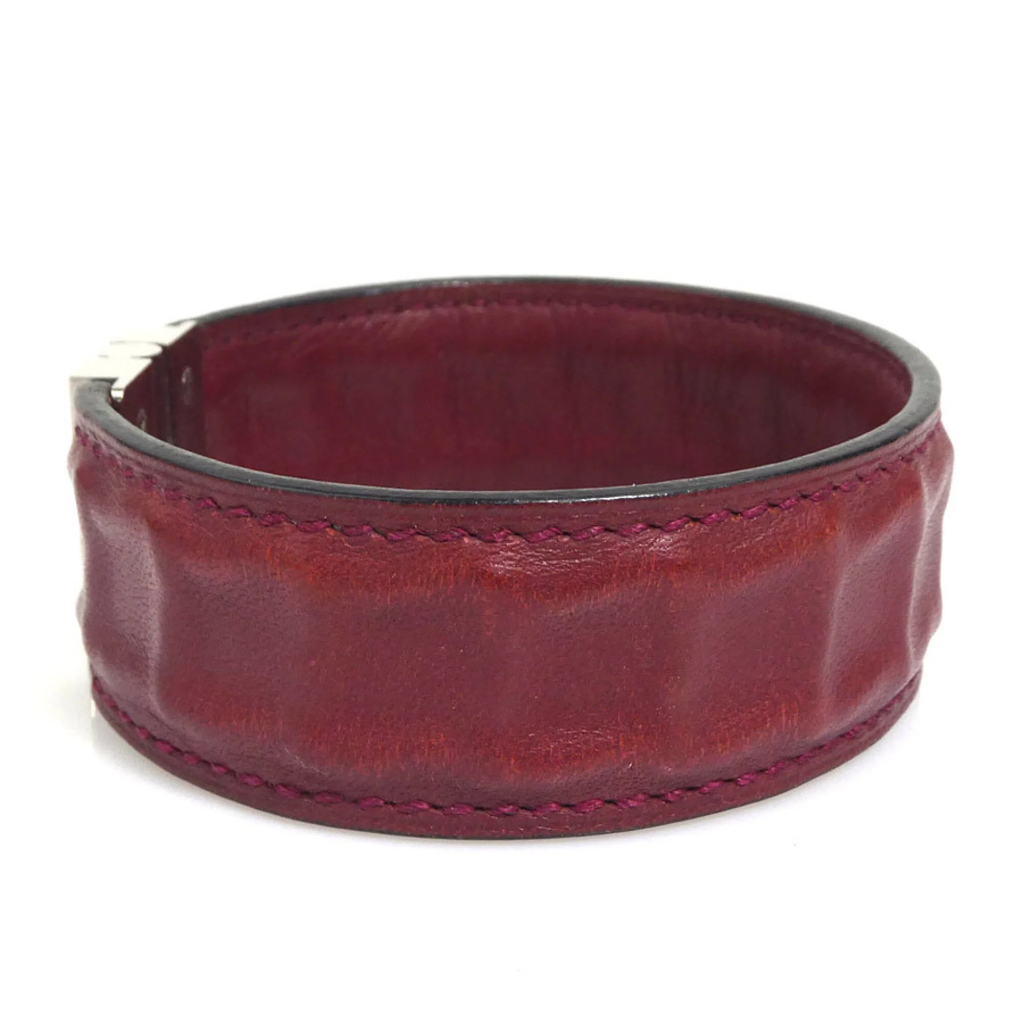 Bracelet Leather and Metal Burgundy Silver - Image 4