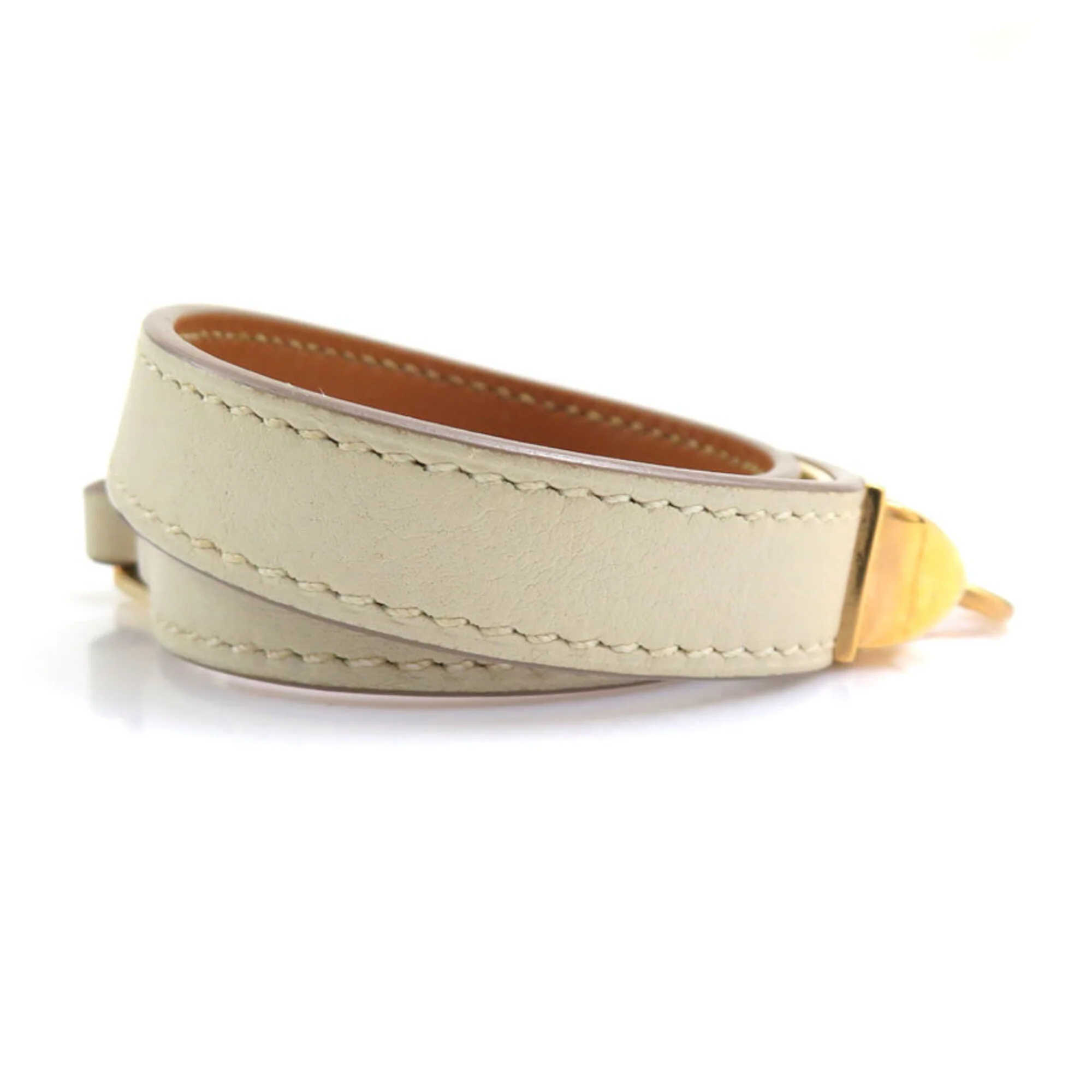 Bracelet Leather and Metal Ivory and Gold - Image 3
