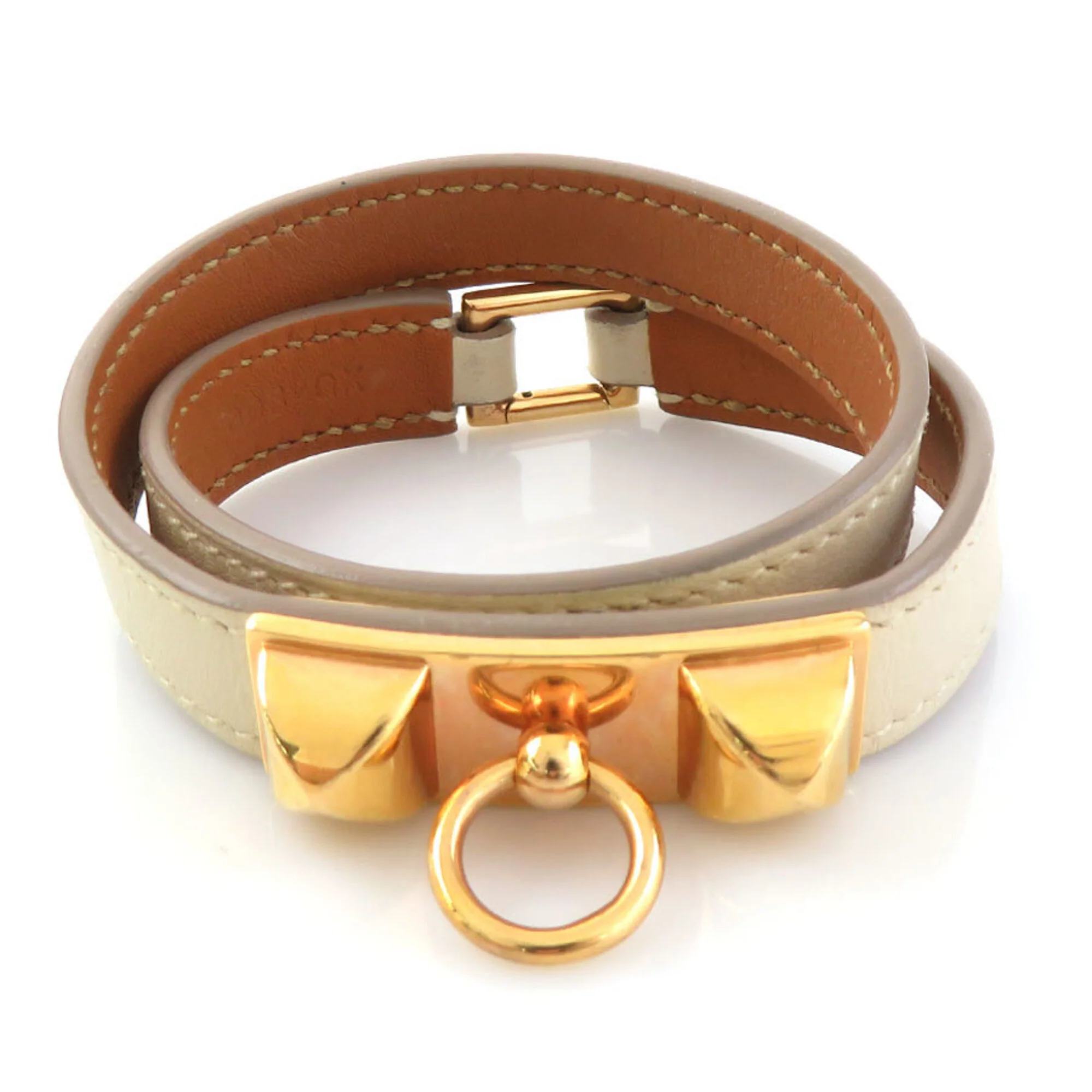 Bracelet Leather and Metal Ivory and Gold - Image 5