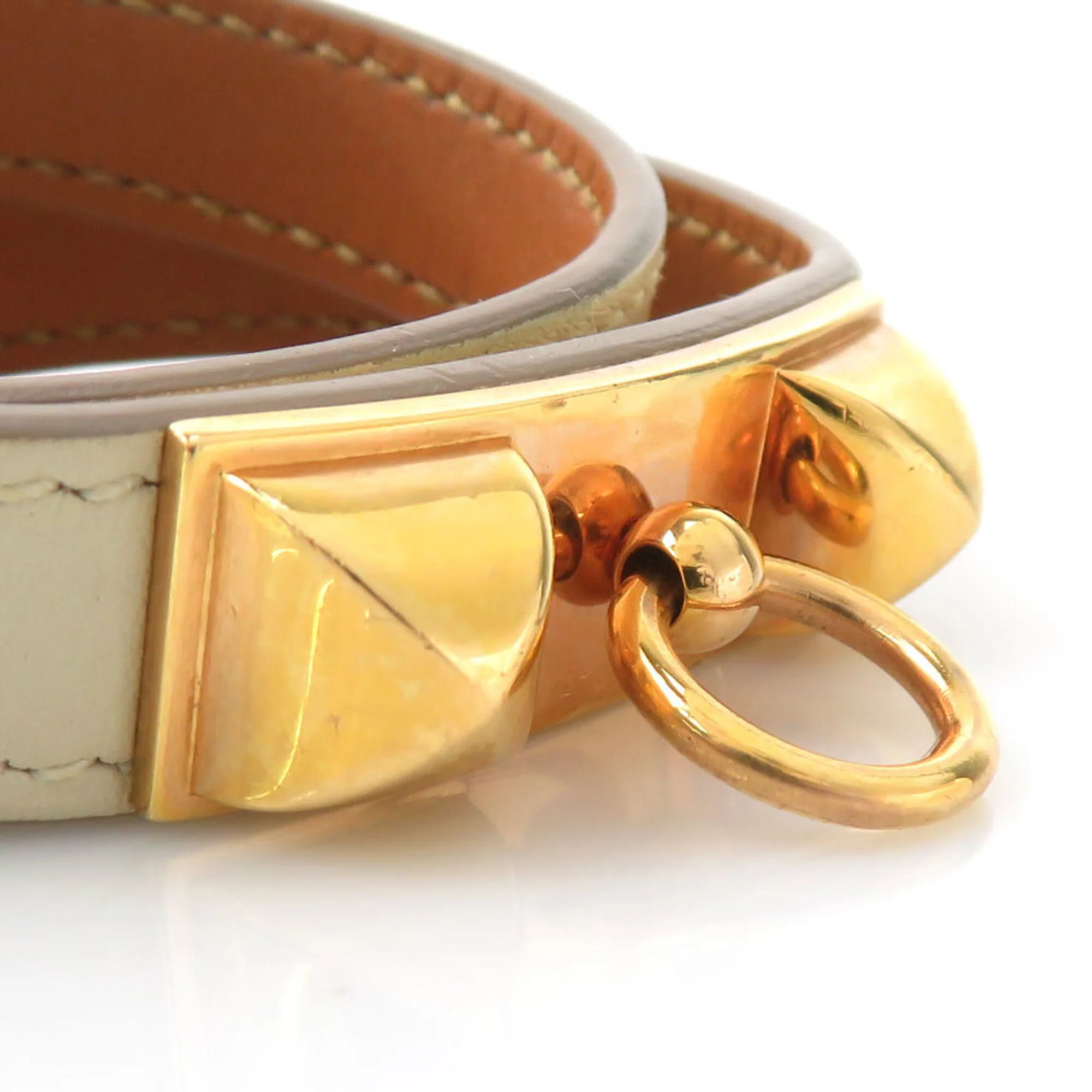 Bracelet Leather and Metal Ivory and Gold - Image 6
