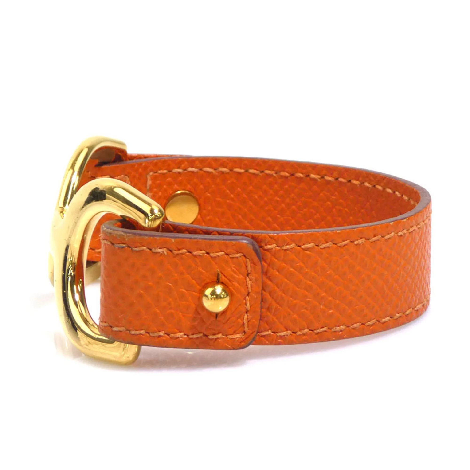 Bracelet Leather and Metal Orange and Gold - Image 4