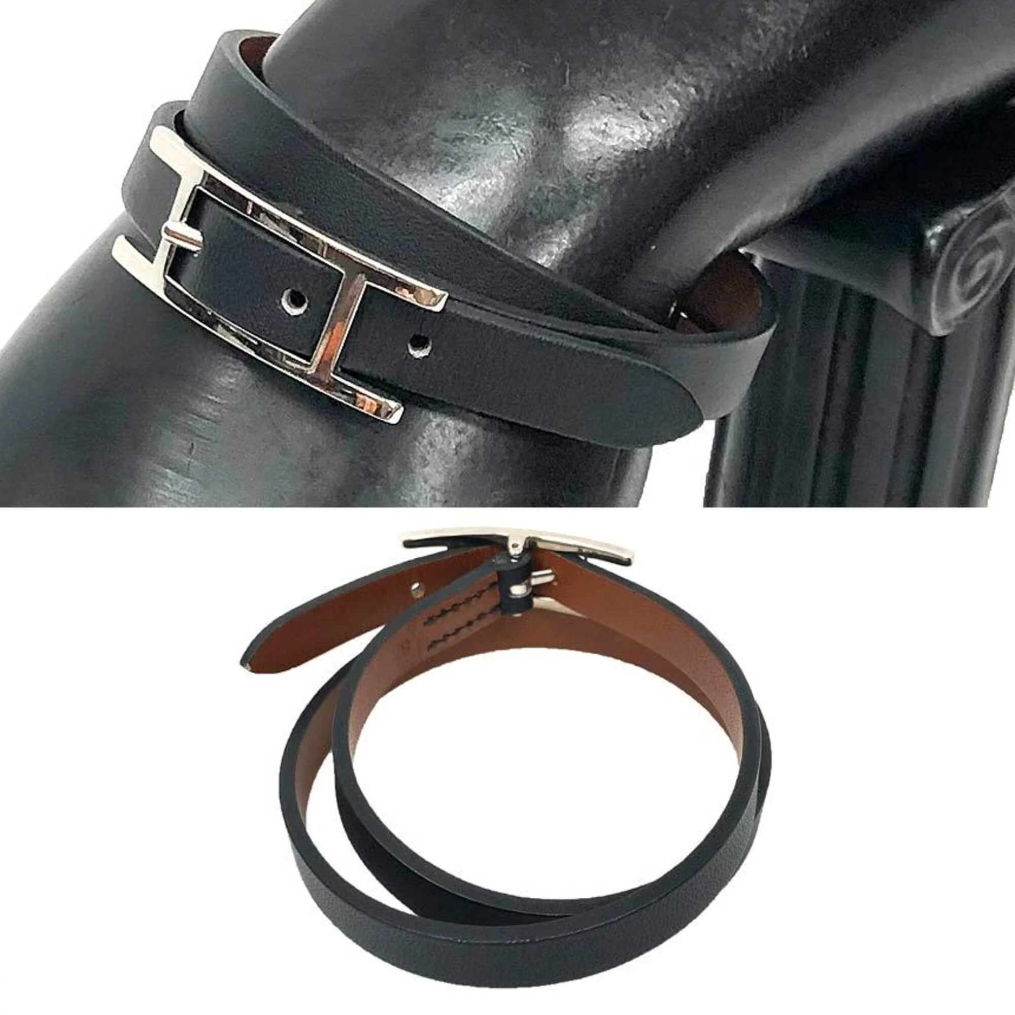 Bracelet Leather Black and Camel - Image 2