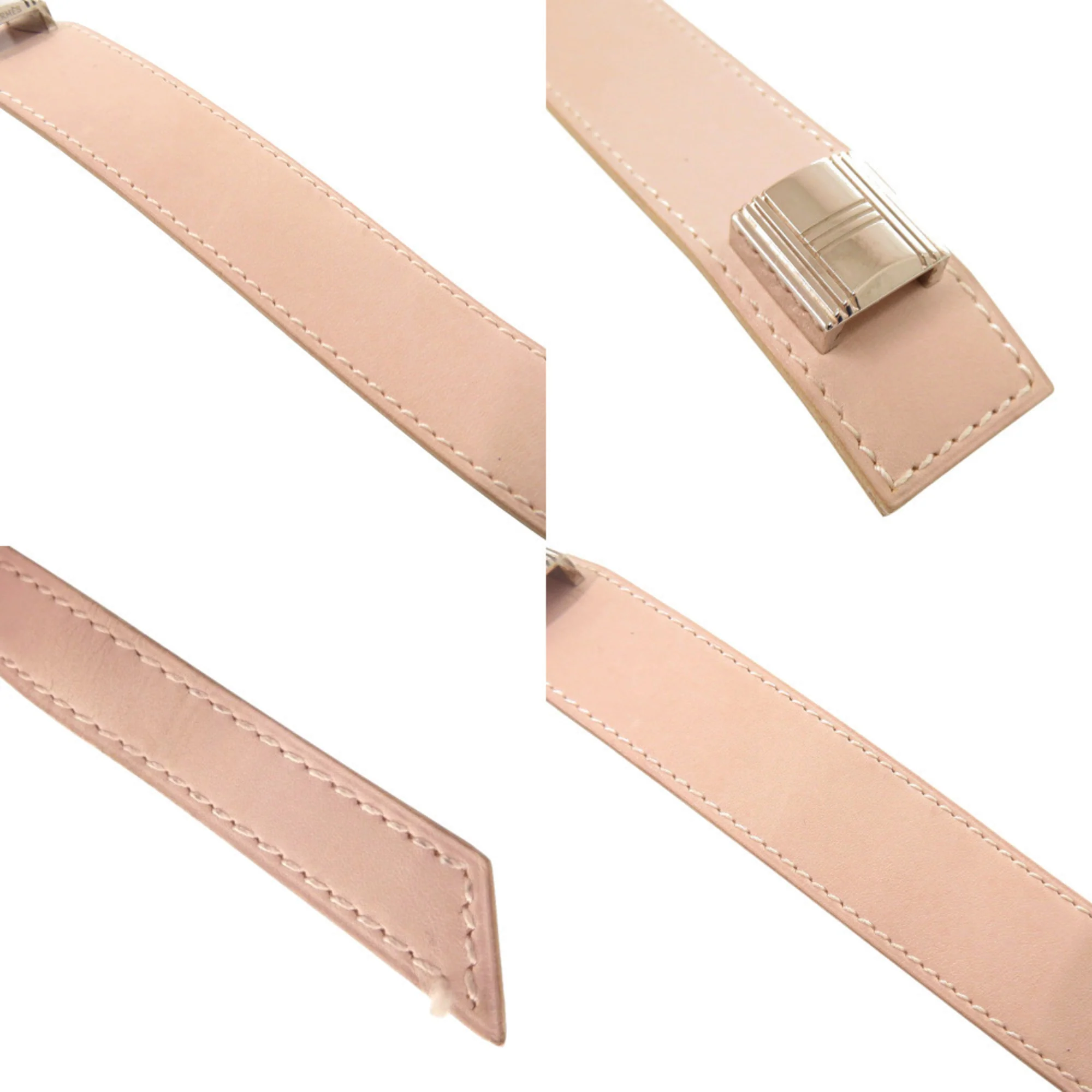 Charm Bracelet Leather and Metal Pink Beige and Silver - Image 5