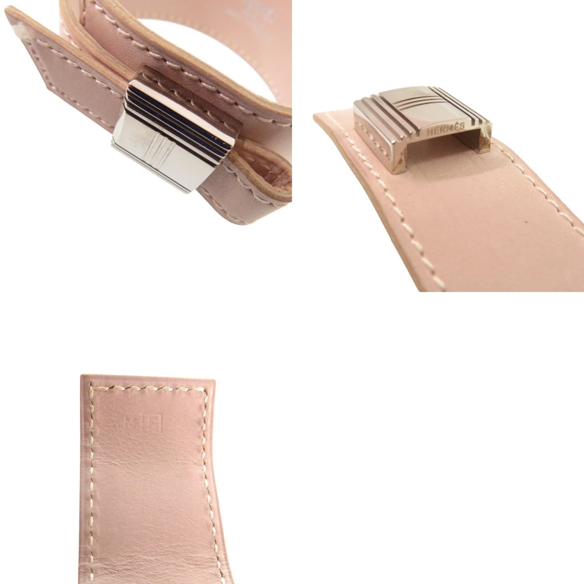 Charm Bracelet Leather and Metal Pink Beige and Silver - Image 6