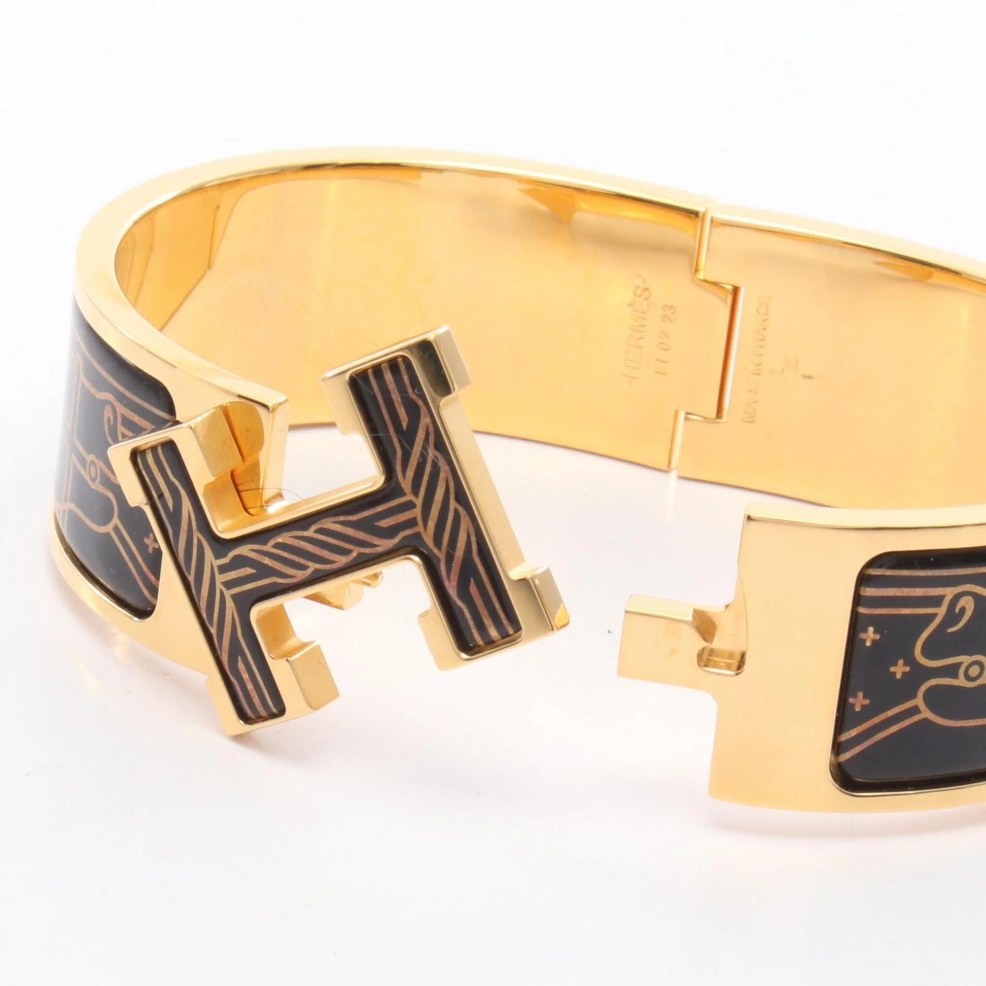 Clic Clac H Bangle Gold Plated Black and Gold Tone Bracelet - Image 3