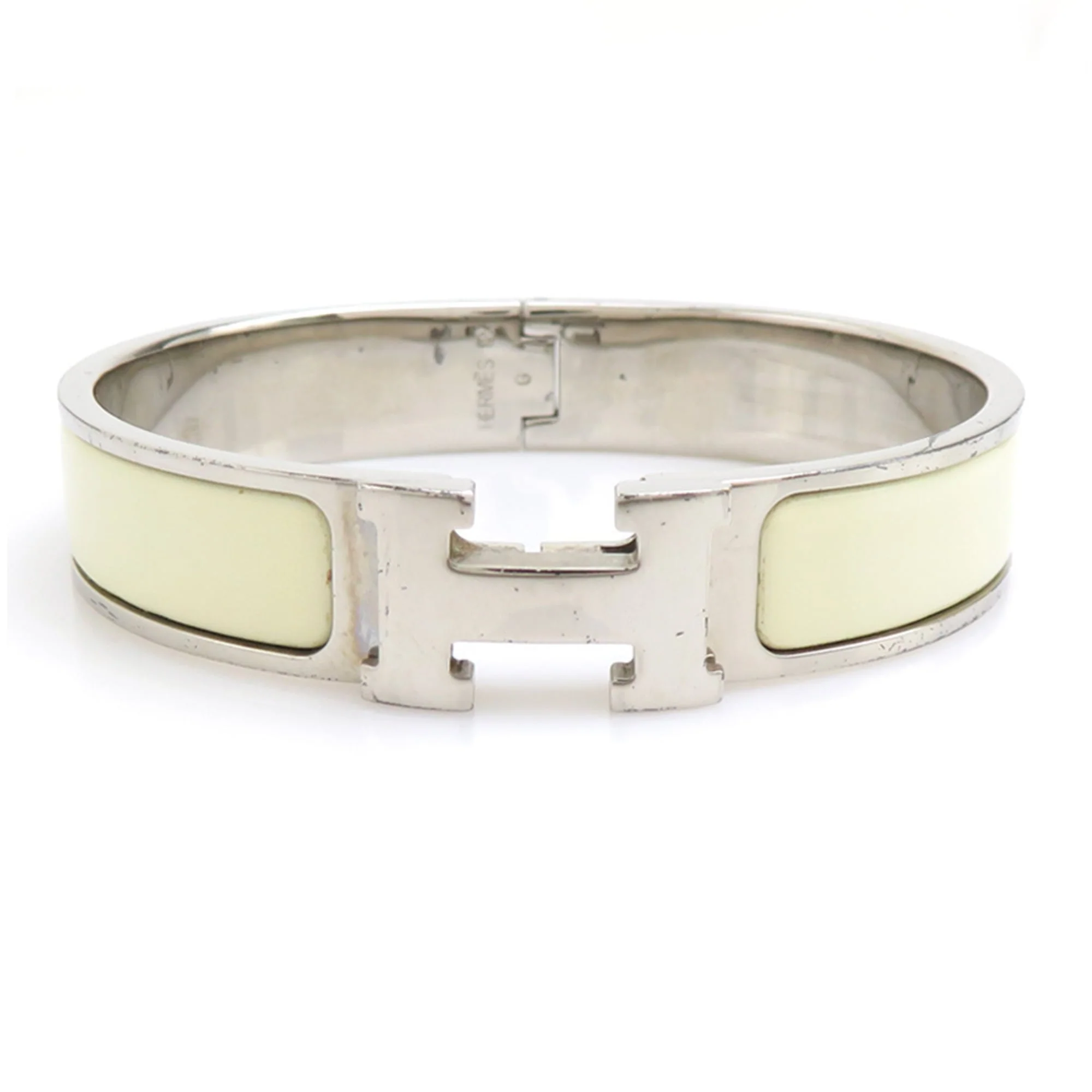 Clic Clack Bracelet Enamel and Metal Off-White and Silver