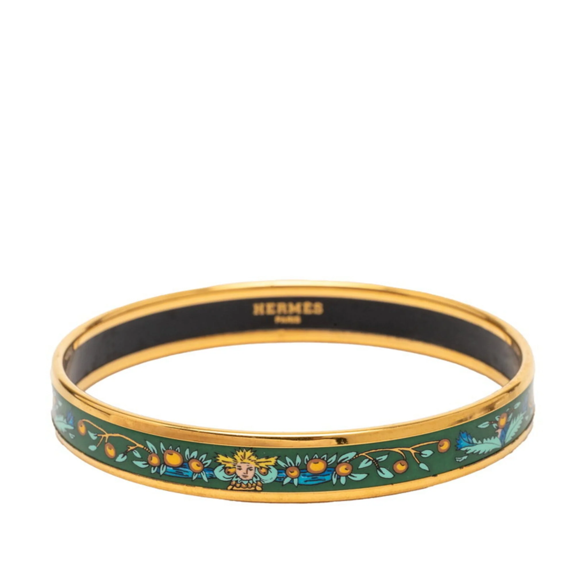 Enamel Cloisonné Bangle Gold and Green Plated Mini Bracelet