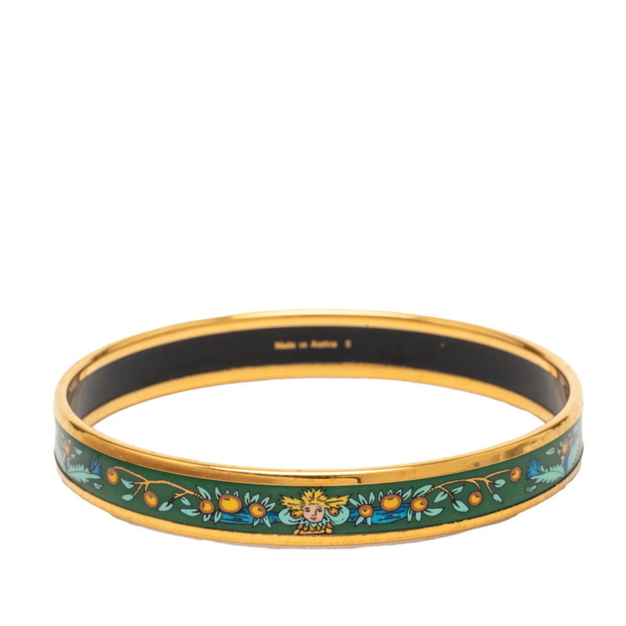 Enamel Cloisonné Bangle Gold and Green Plated Mini Bracelet - Image 3