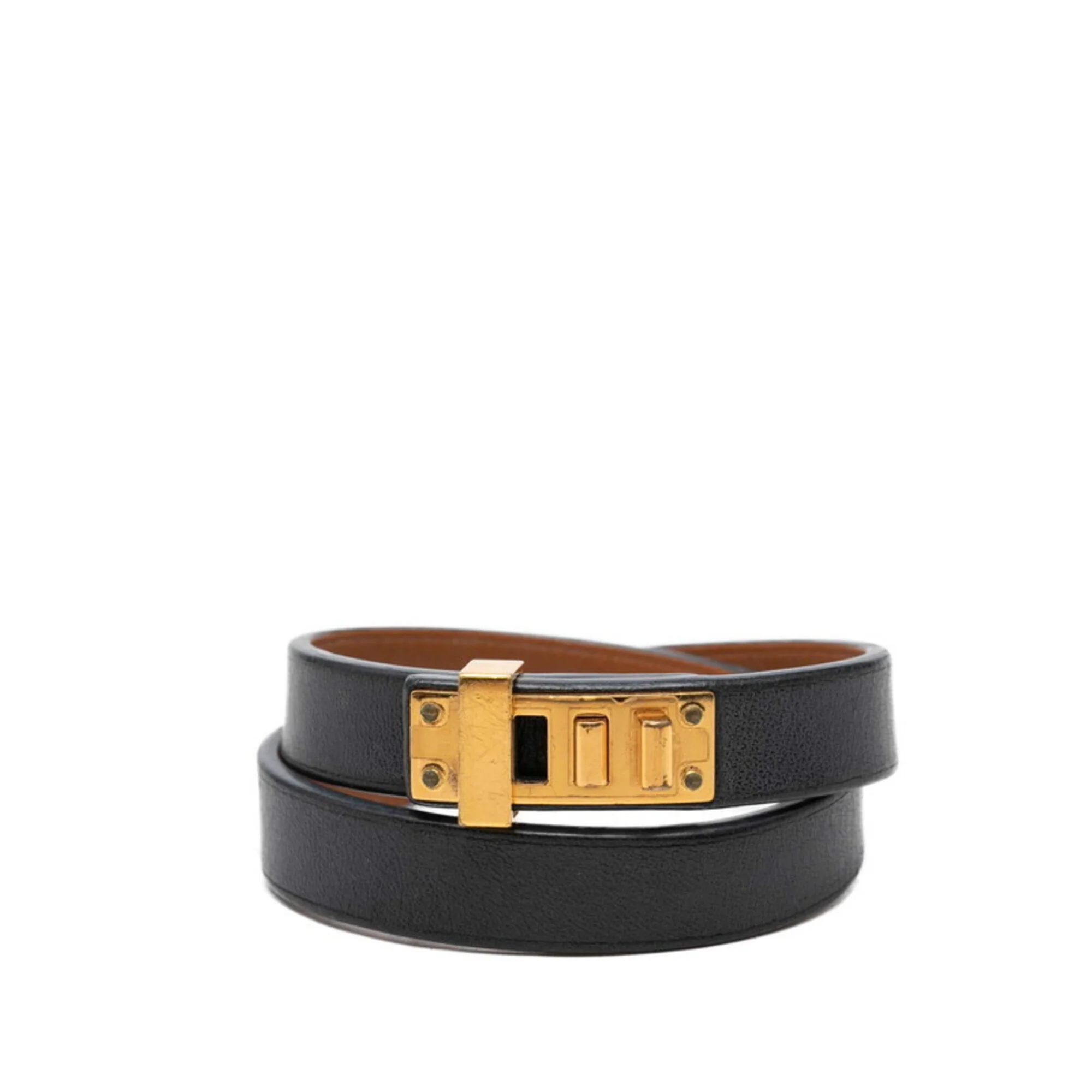 Mini Dog Double Tour Bracelet Gold and Leather