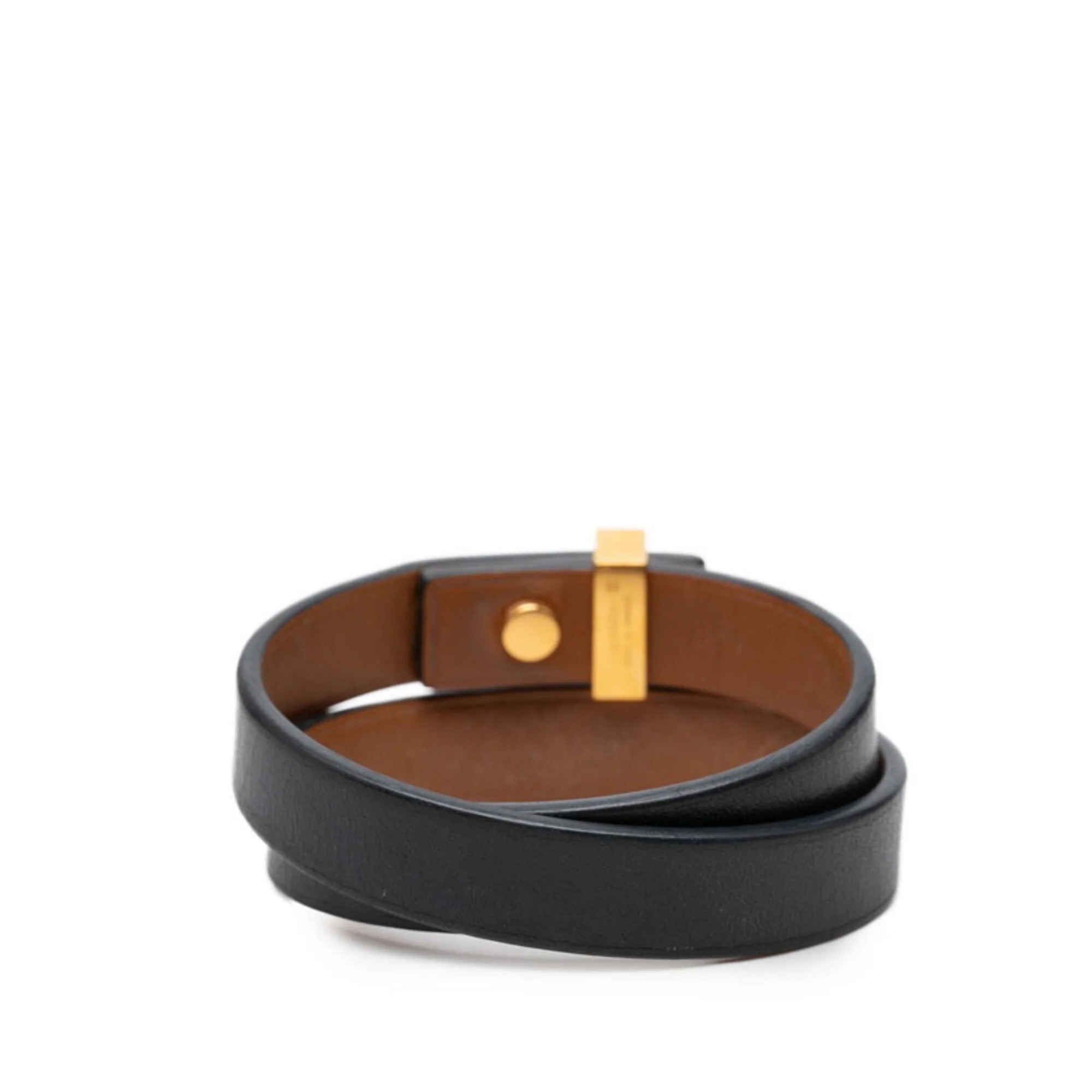 Mini Dog Double Tour Bracelet Gold and Leather - Image 3