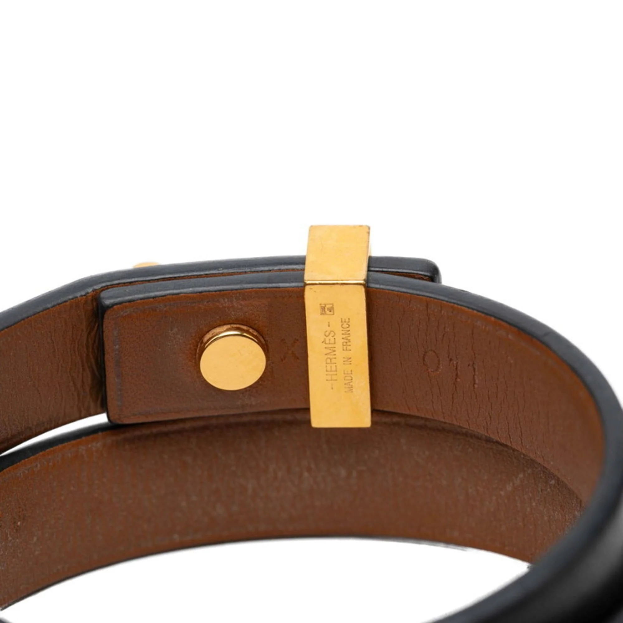 Mini Dog Double Tour Bracelet Gold and Leather - Image 4