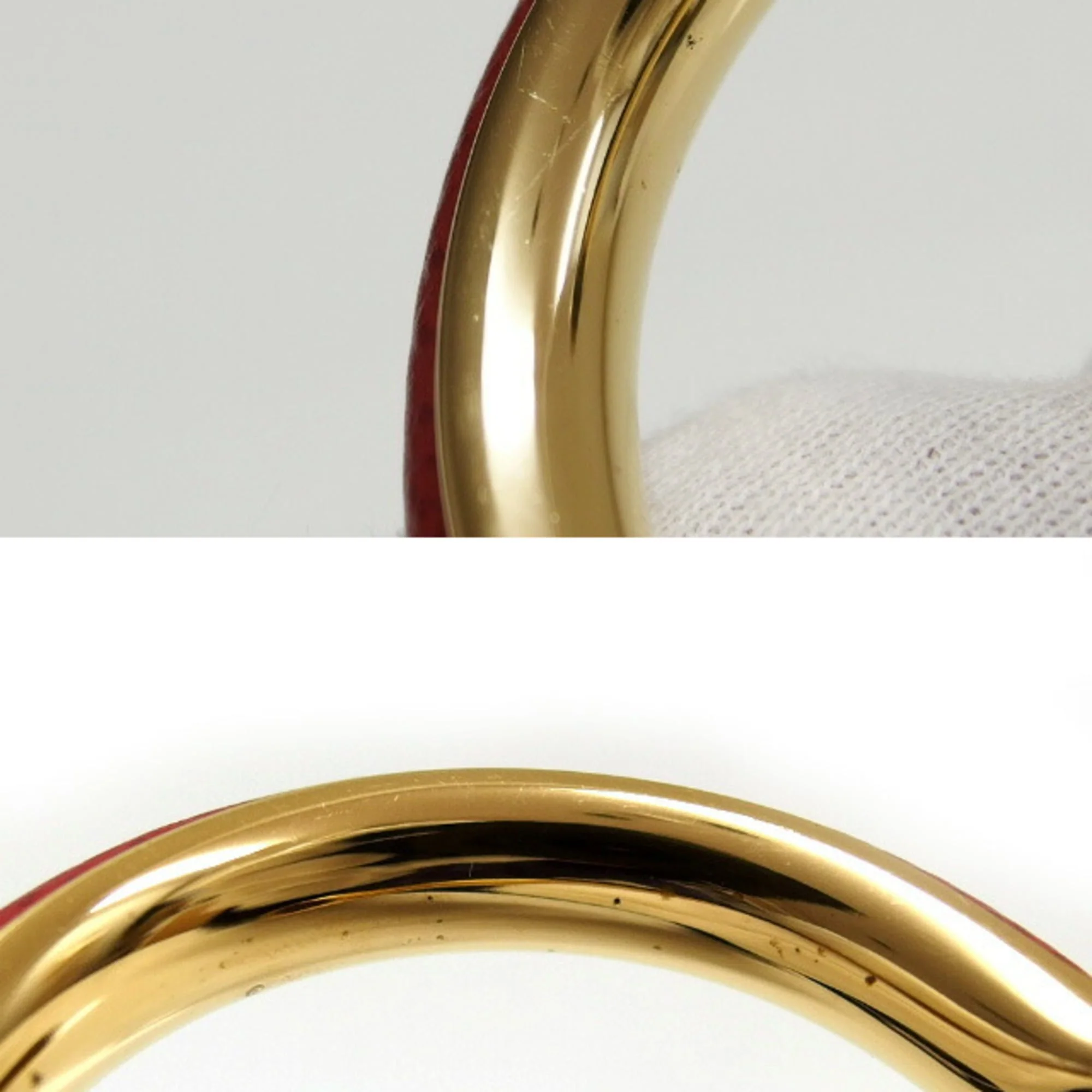 Oval Bangle Leather and Metal Gold Red Bracelet - Image 9