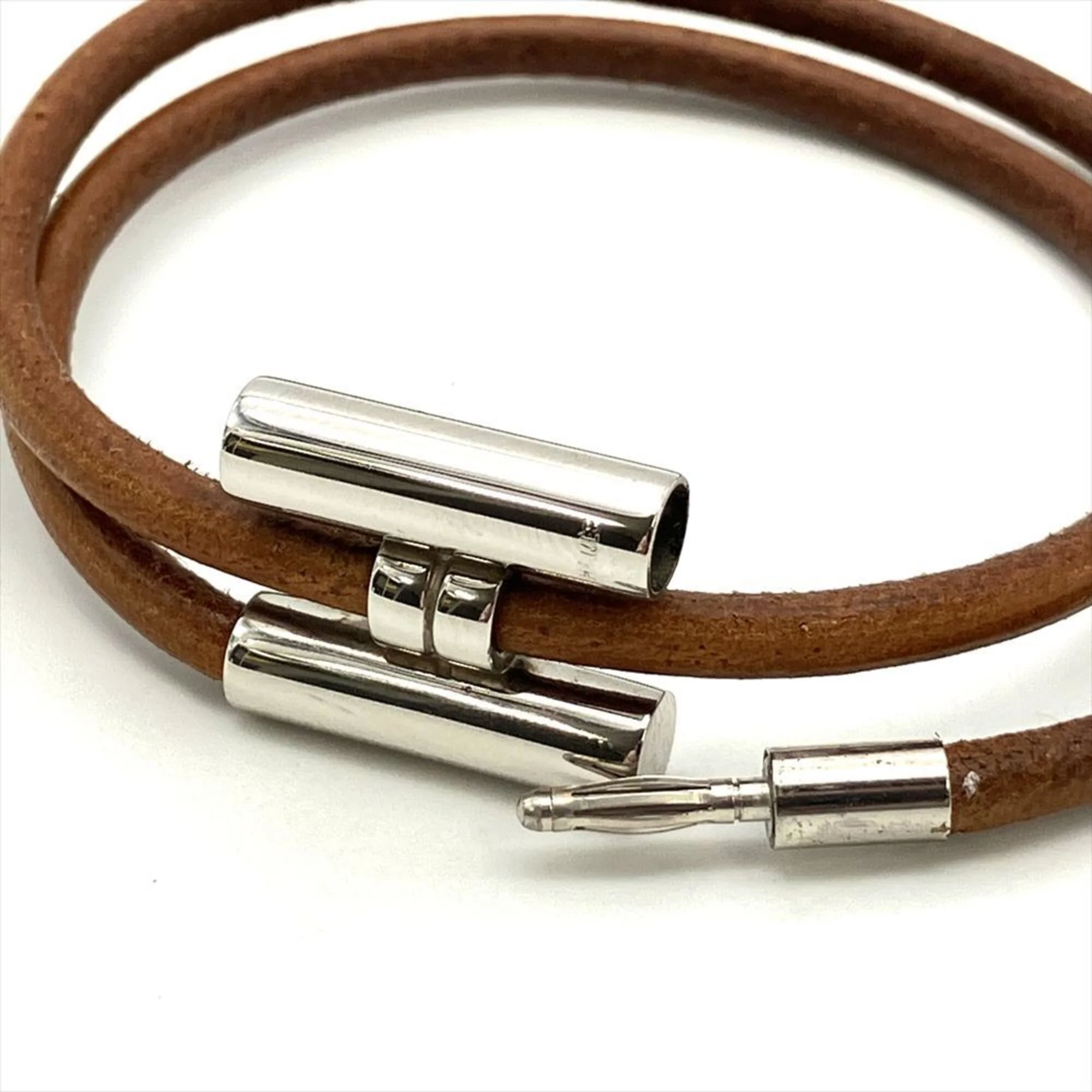 Tourni Tresse Bracelet Leather and Metal Brown and Silver - Image 7