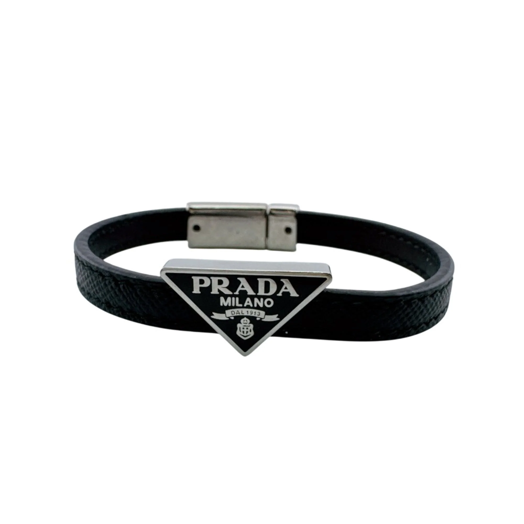 Triangle Plate Bracelet Leather Black - Image 2