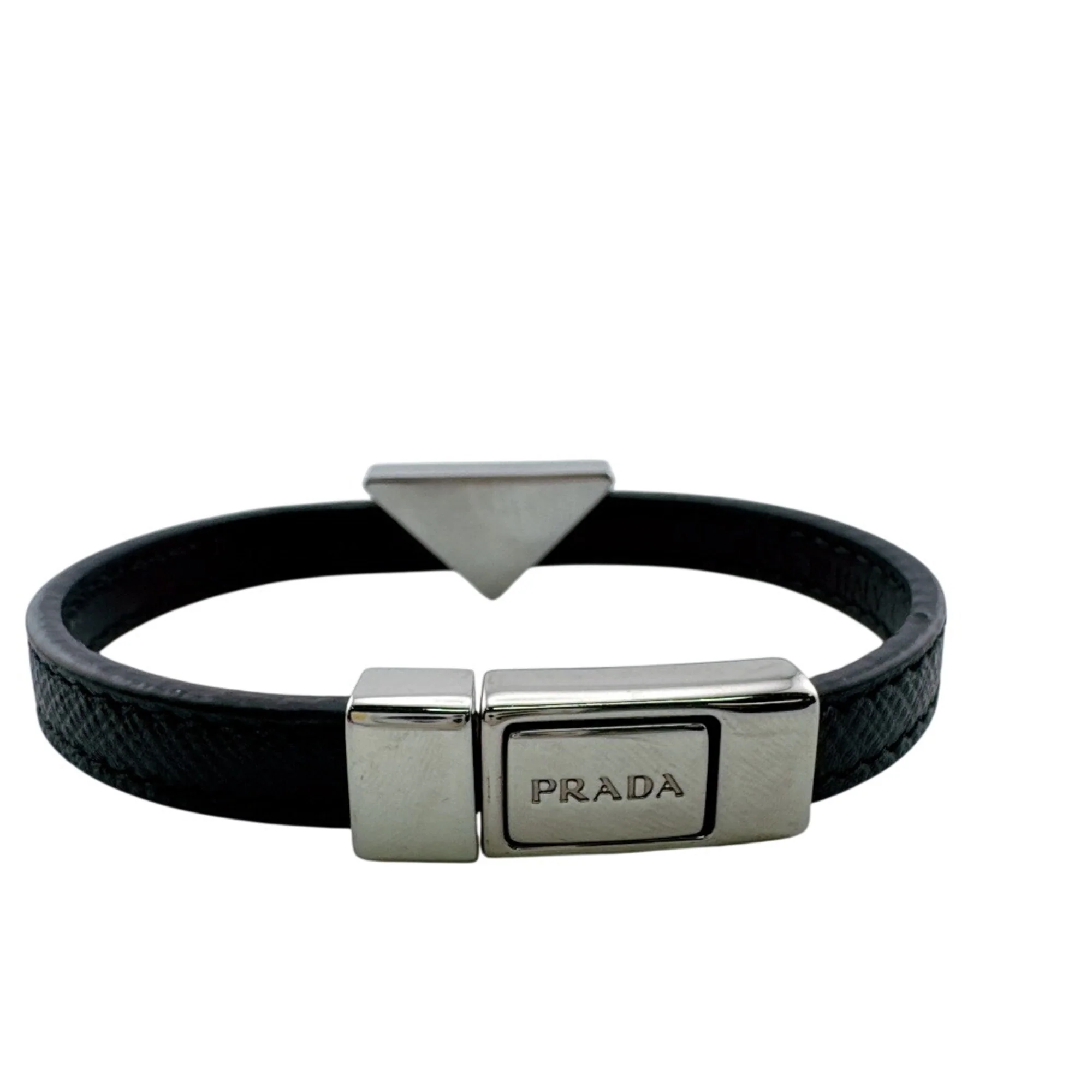 Triangle Plate Bracelet Leather Black - Image 4