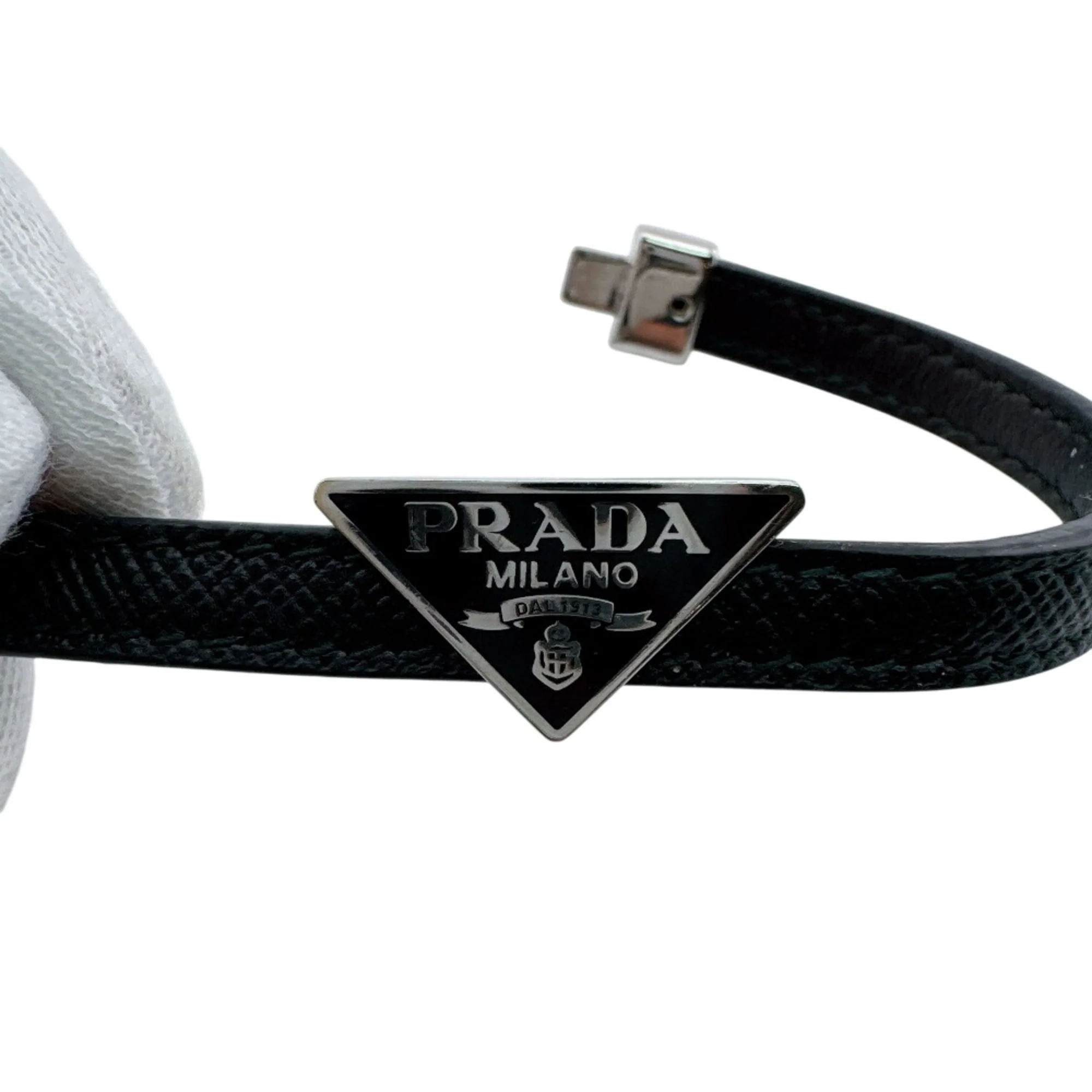 Triangle Plate Bracelet Leather Black - Image 6