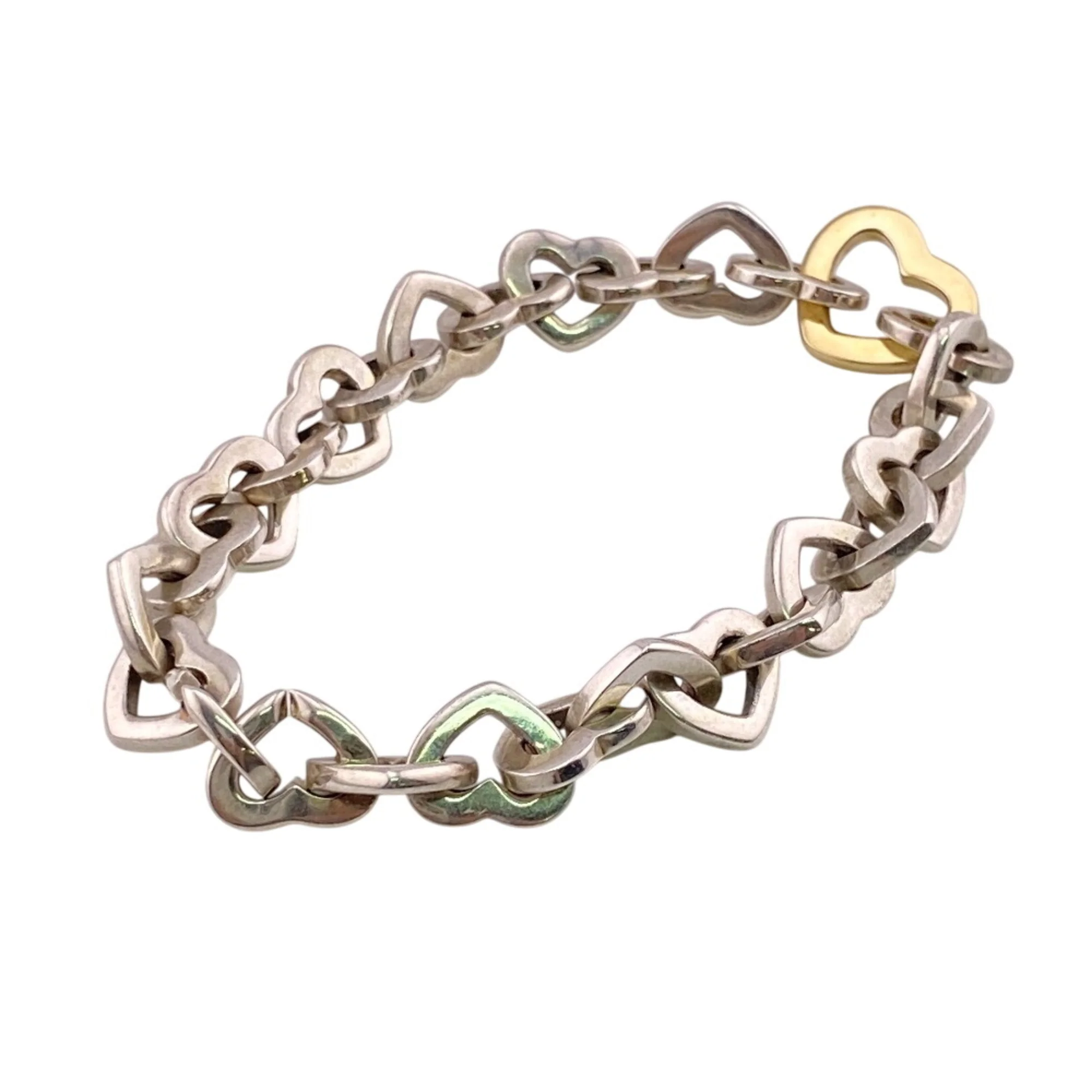 Heart Link Bracelet Sterling Silver and 18K Yellow Gold