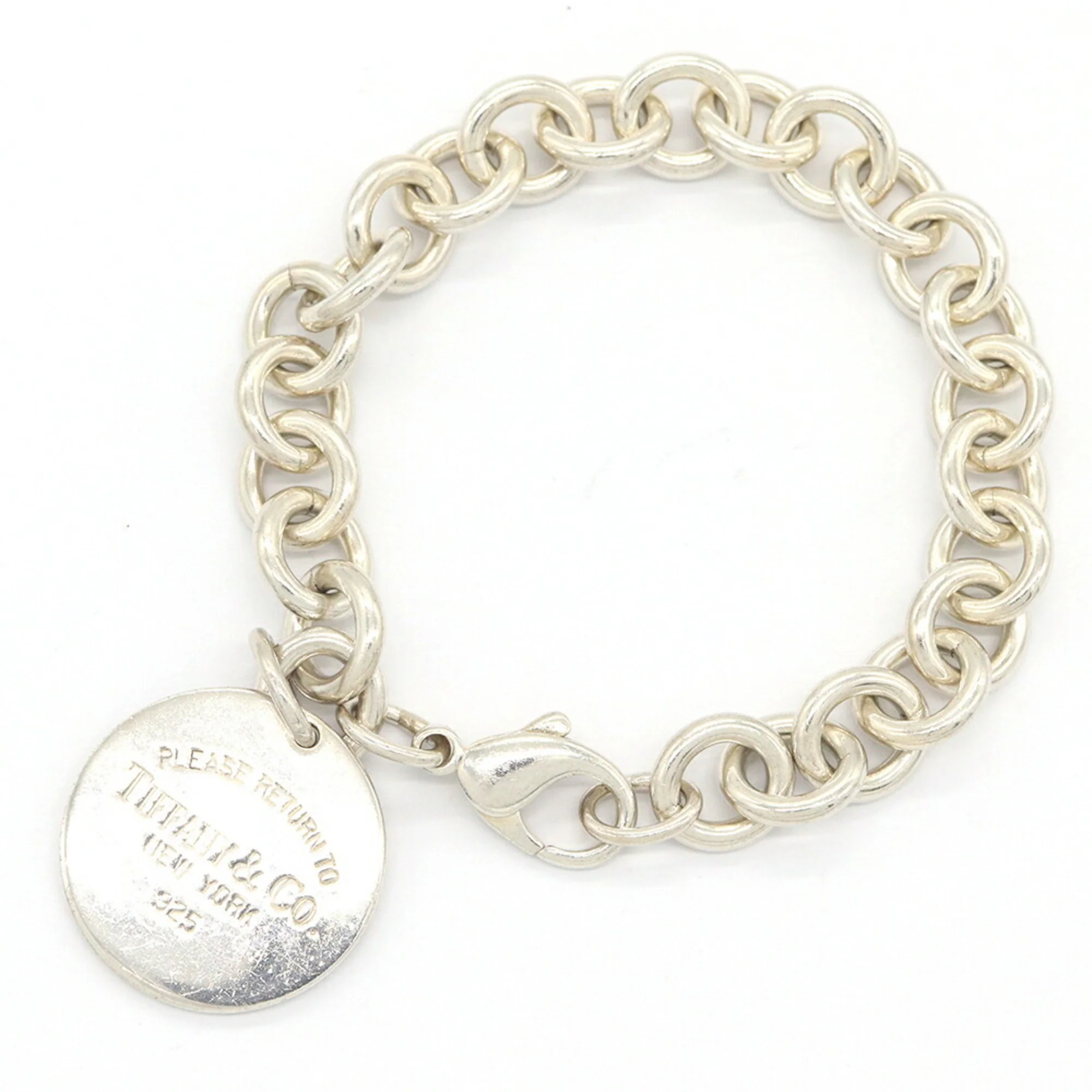 Round Tag Charm Bracelet Sterling Silver