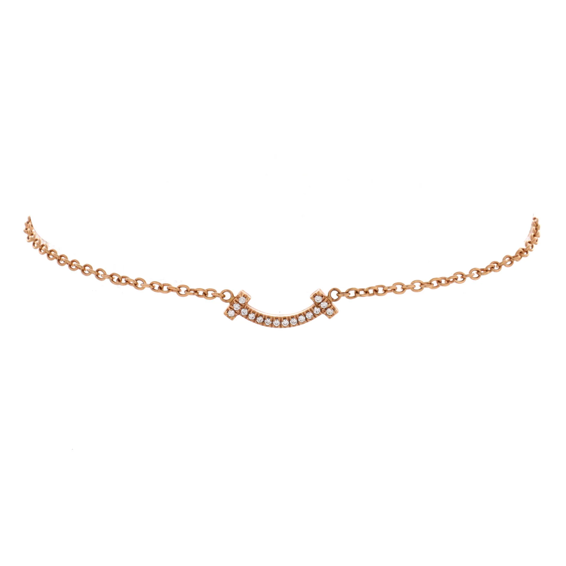 T Smile Chain Bracelet 18K Rose Gold with Diamonds Mini
