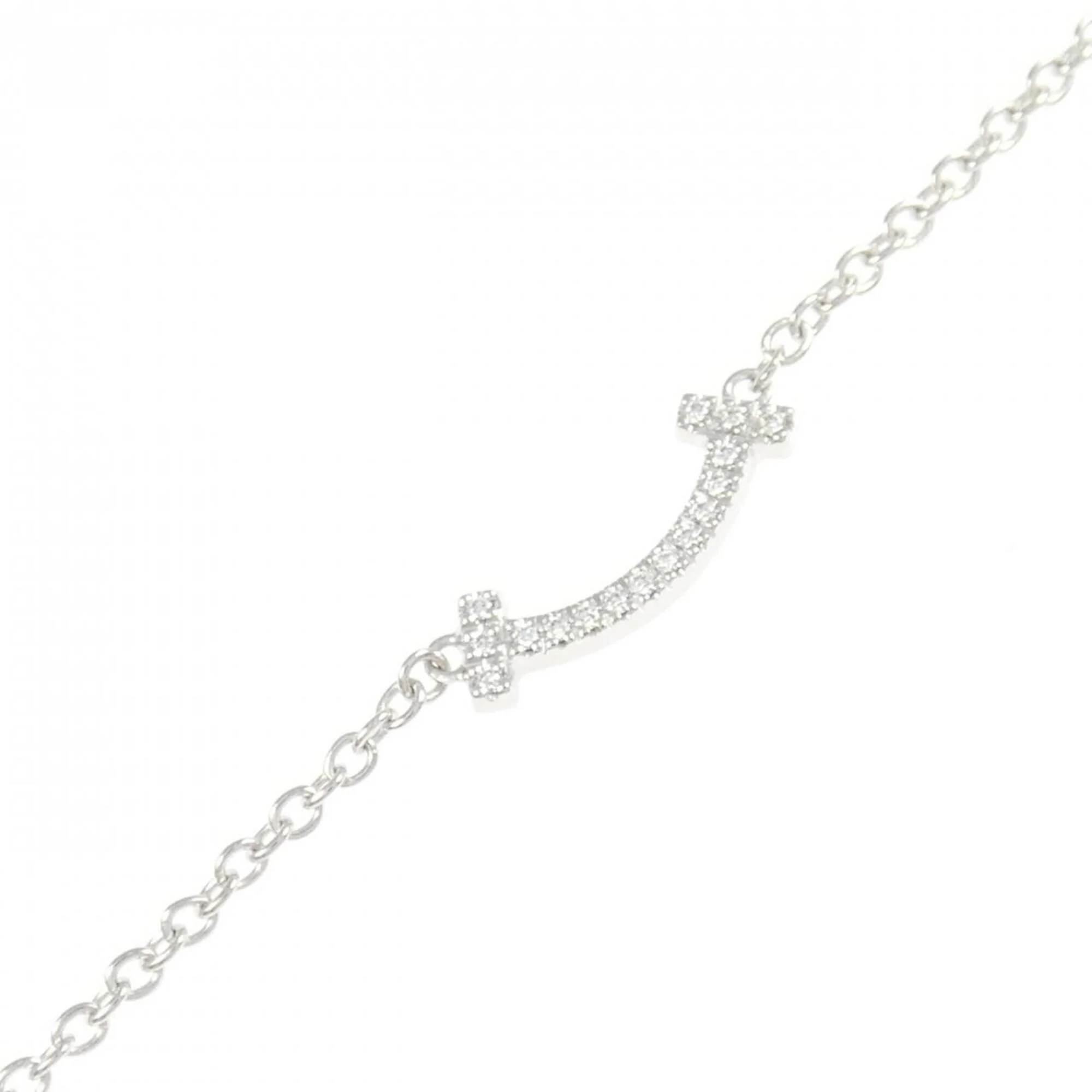T Smile Mini Pendant Necklace 18K White Gold with Diamonds