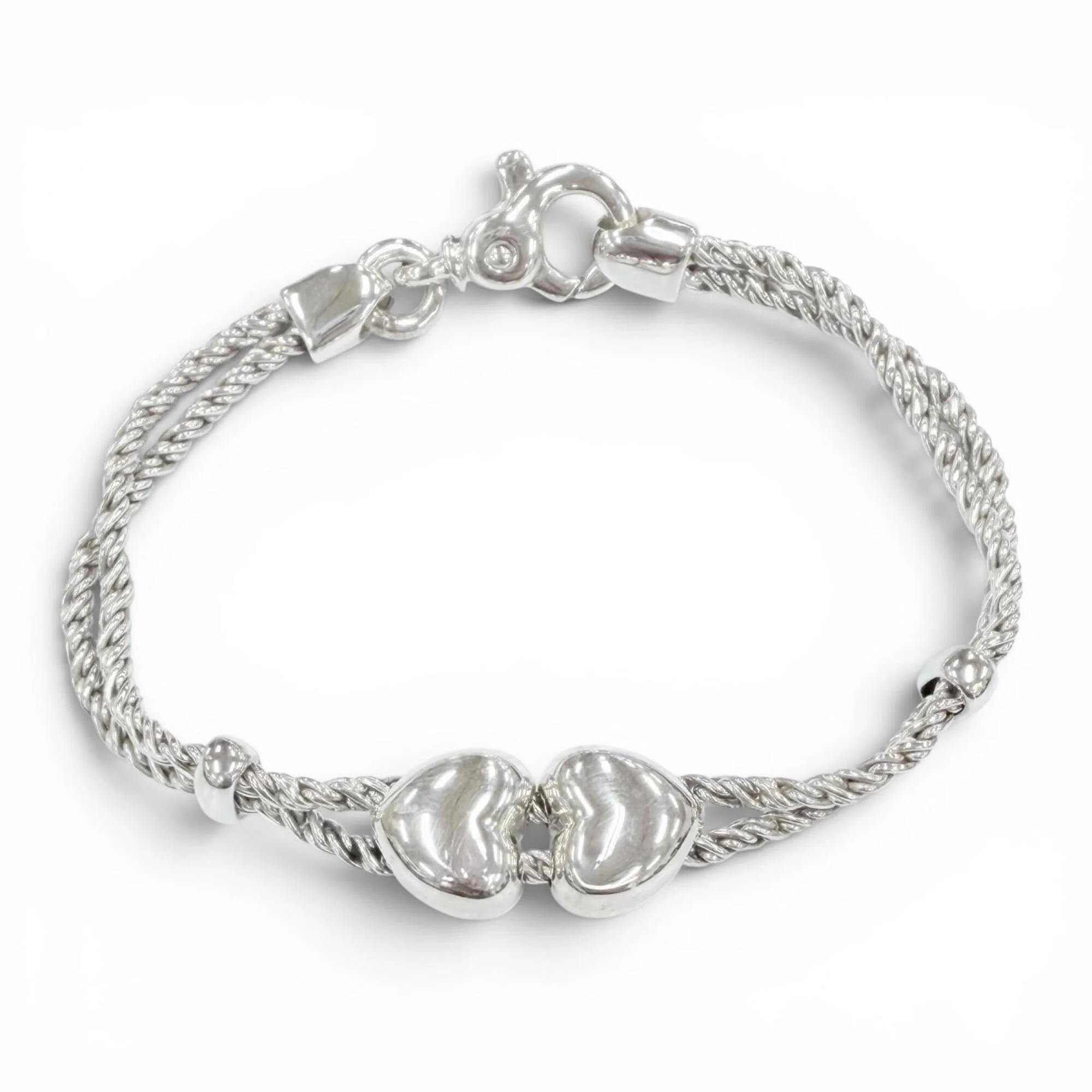 Vintage Heart Double Rope Bracelet Sterling Silver