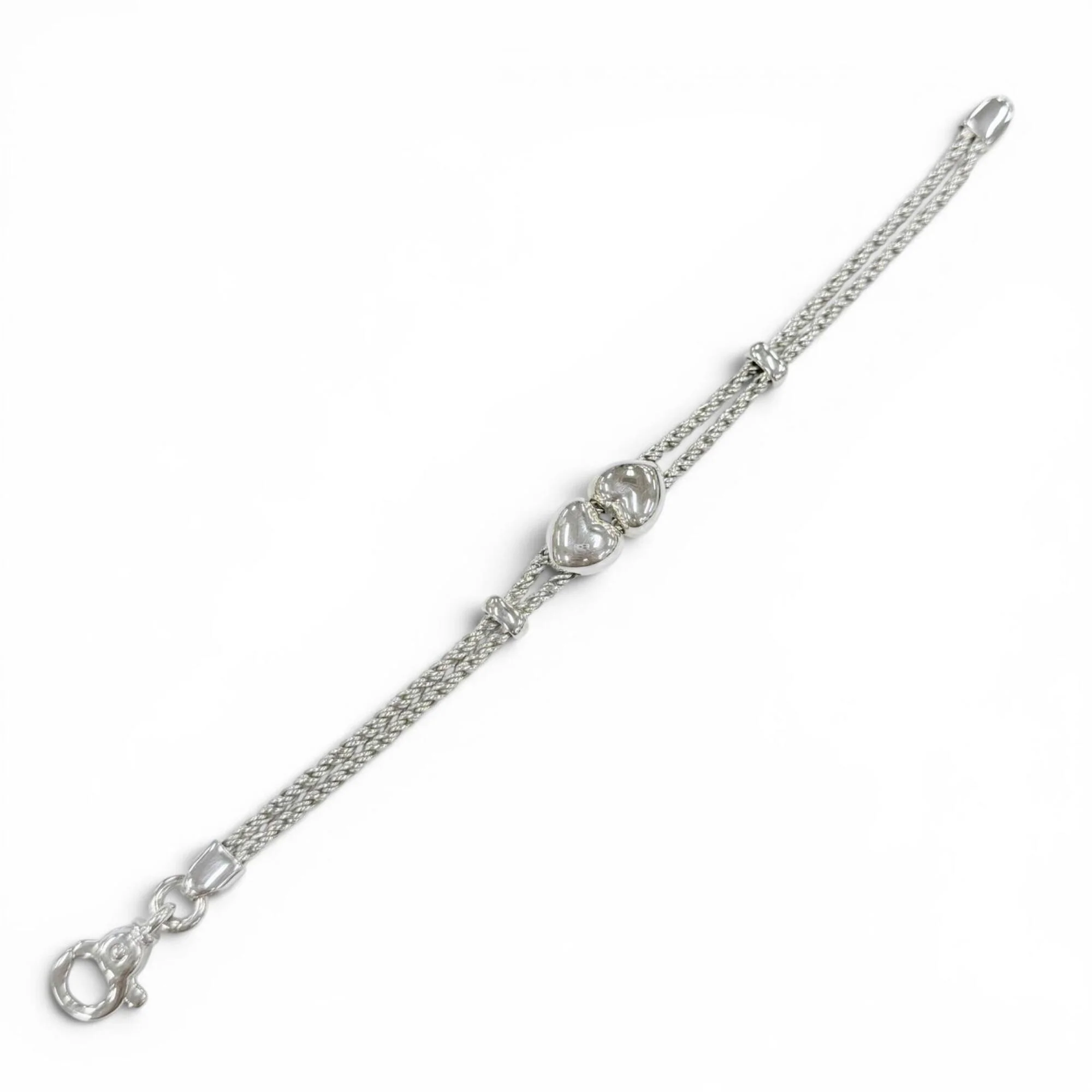 Vintage Heart Double Rope Bracelet Sterling Silver - Image 2