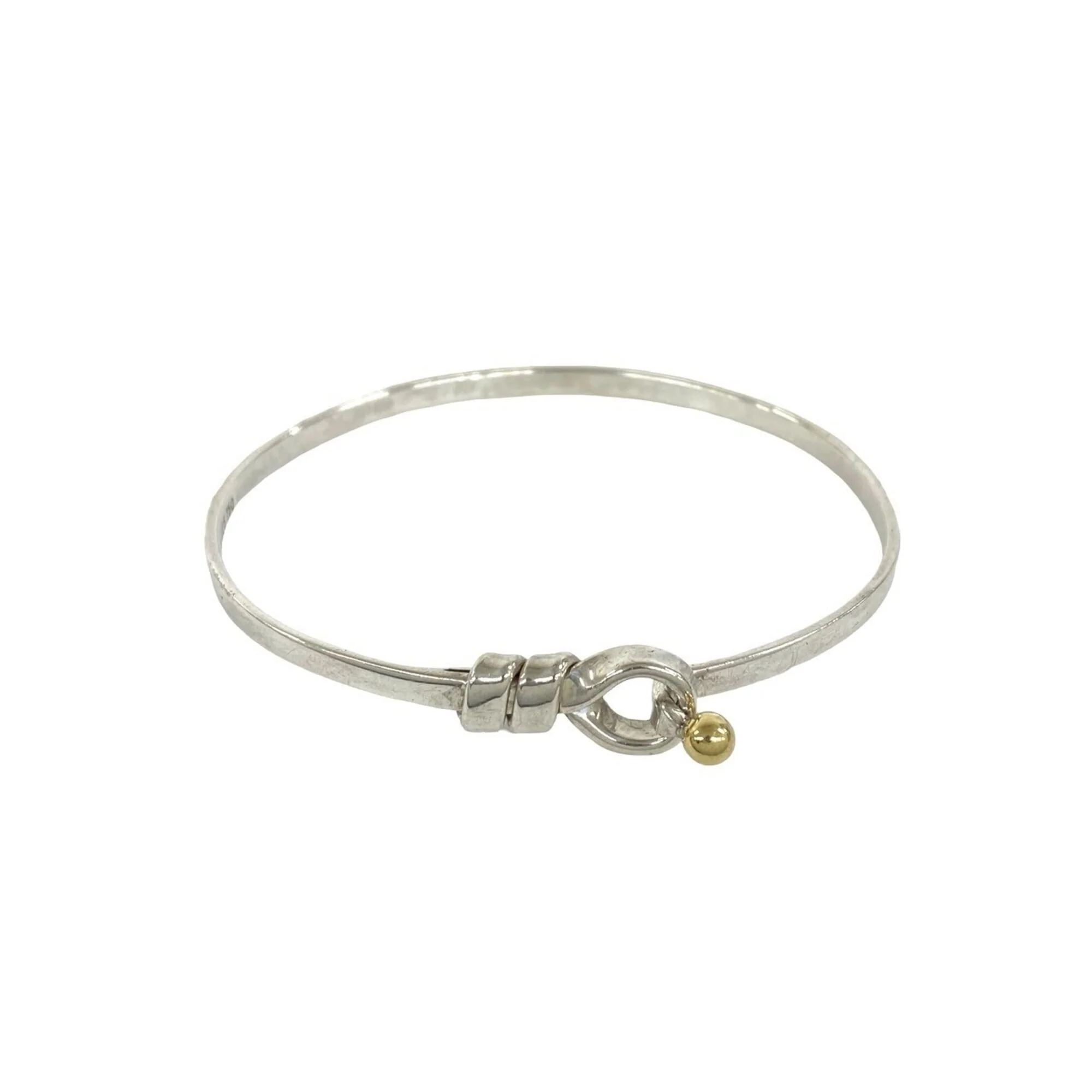 Vintage Hook and Eye Bangle Sterling Silver and 18K Yellow Gold Bracelet