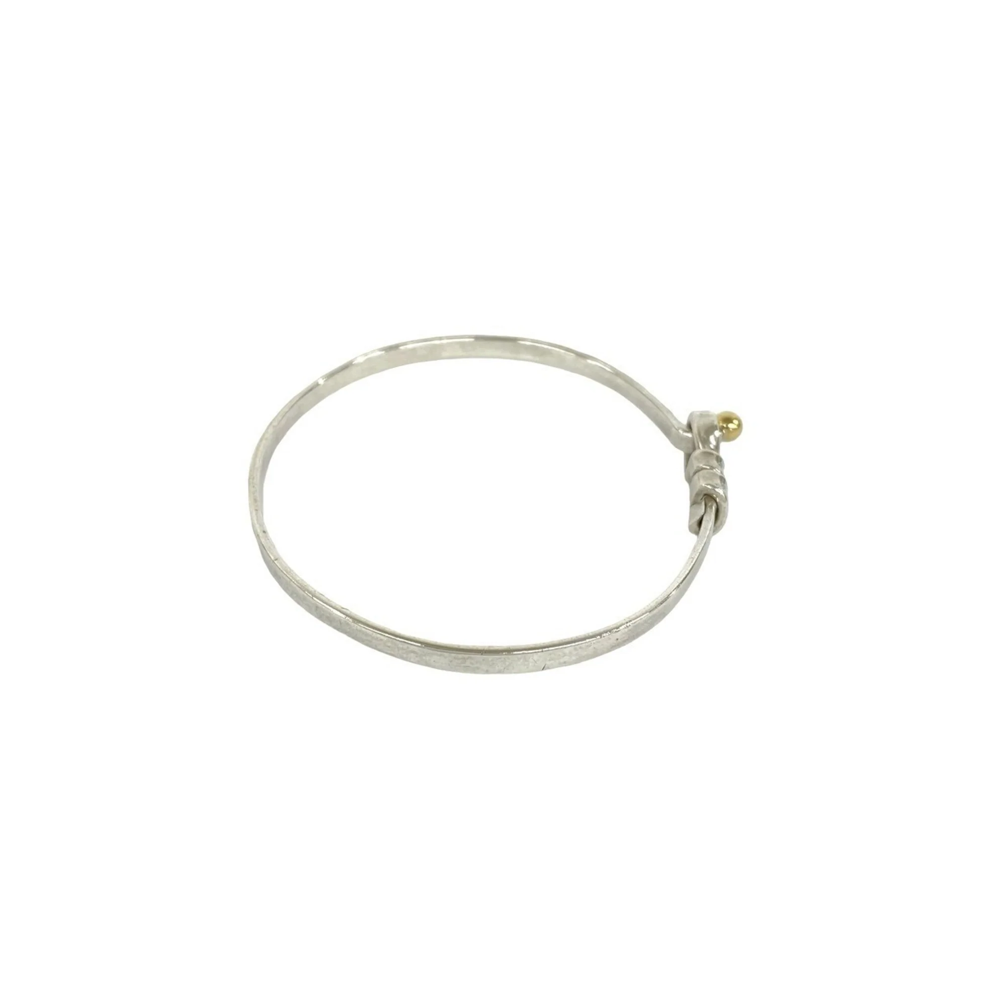 Vintage Hook and Eye Bangle Sterling Silver and 18K Yellow Gold Bracelet - Image 5
