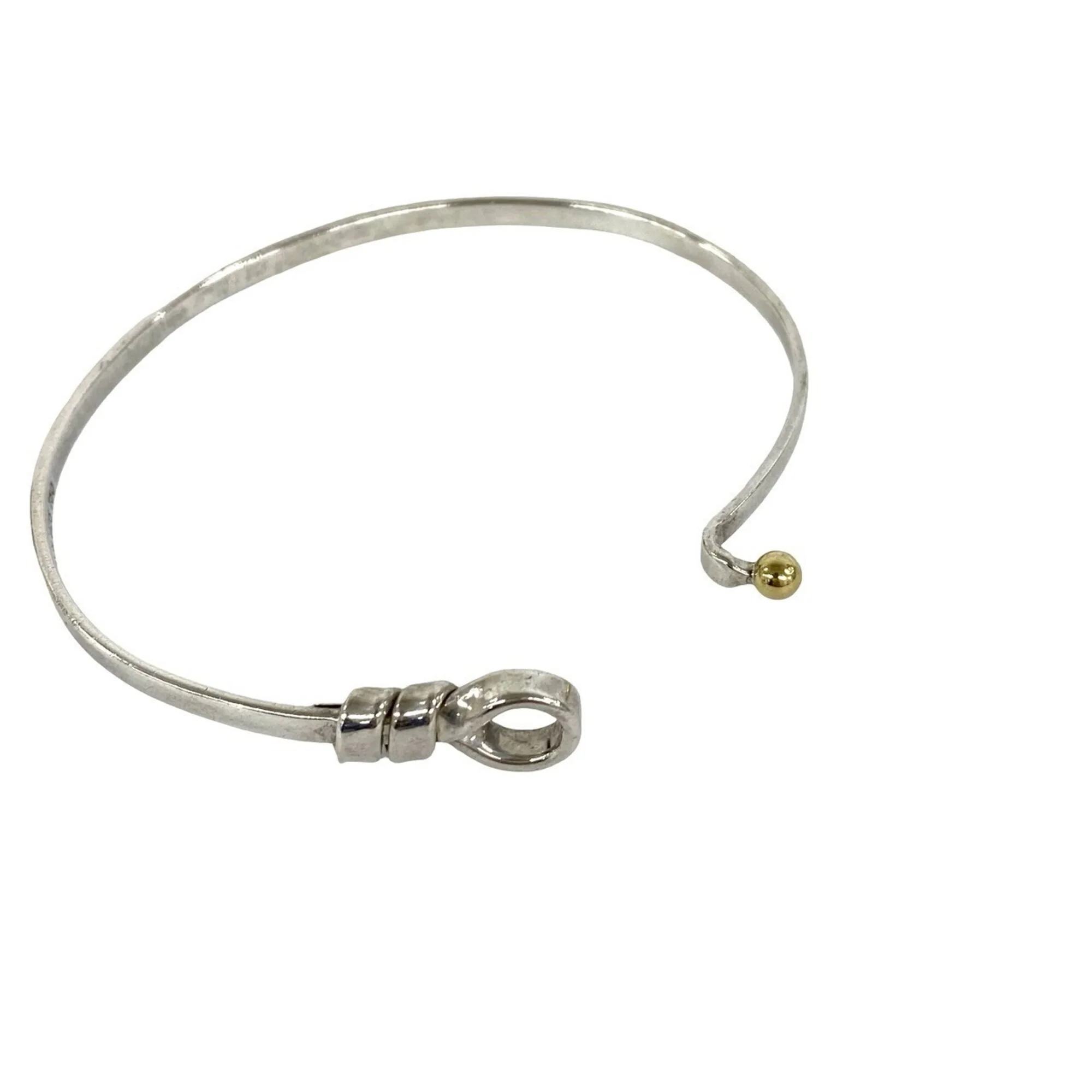 Vintage Hook and Eye Bangle Sterling Silver and 18K Yellow Gold Bracelet - Image 7