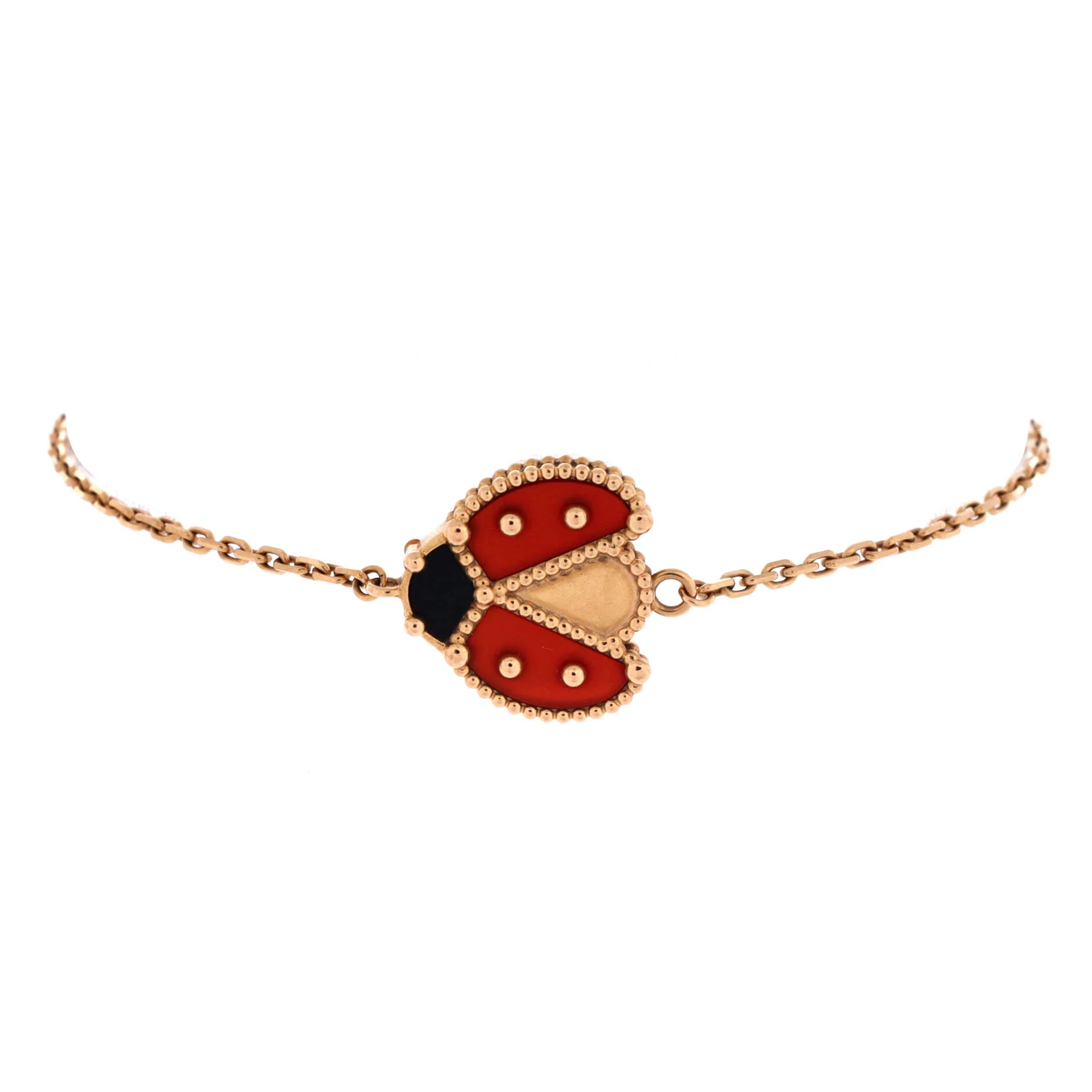 Lucky Spring Open Wings Ladybug Bracelet 18K Rose Gold with Carnelian and Onyx