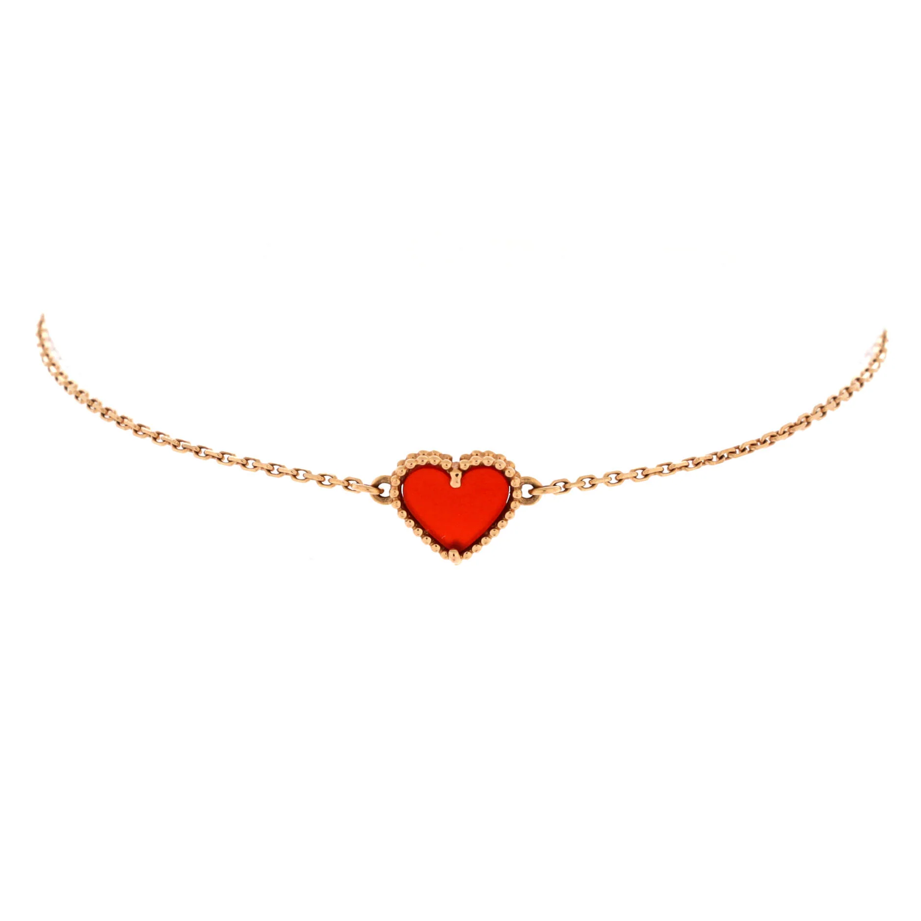Sweet Alhambra Heart Bracelet 18K Rose Gold with Carnelian