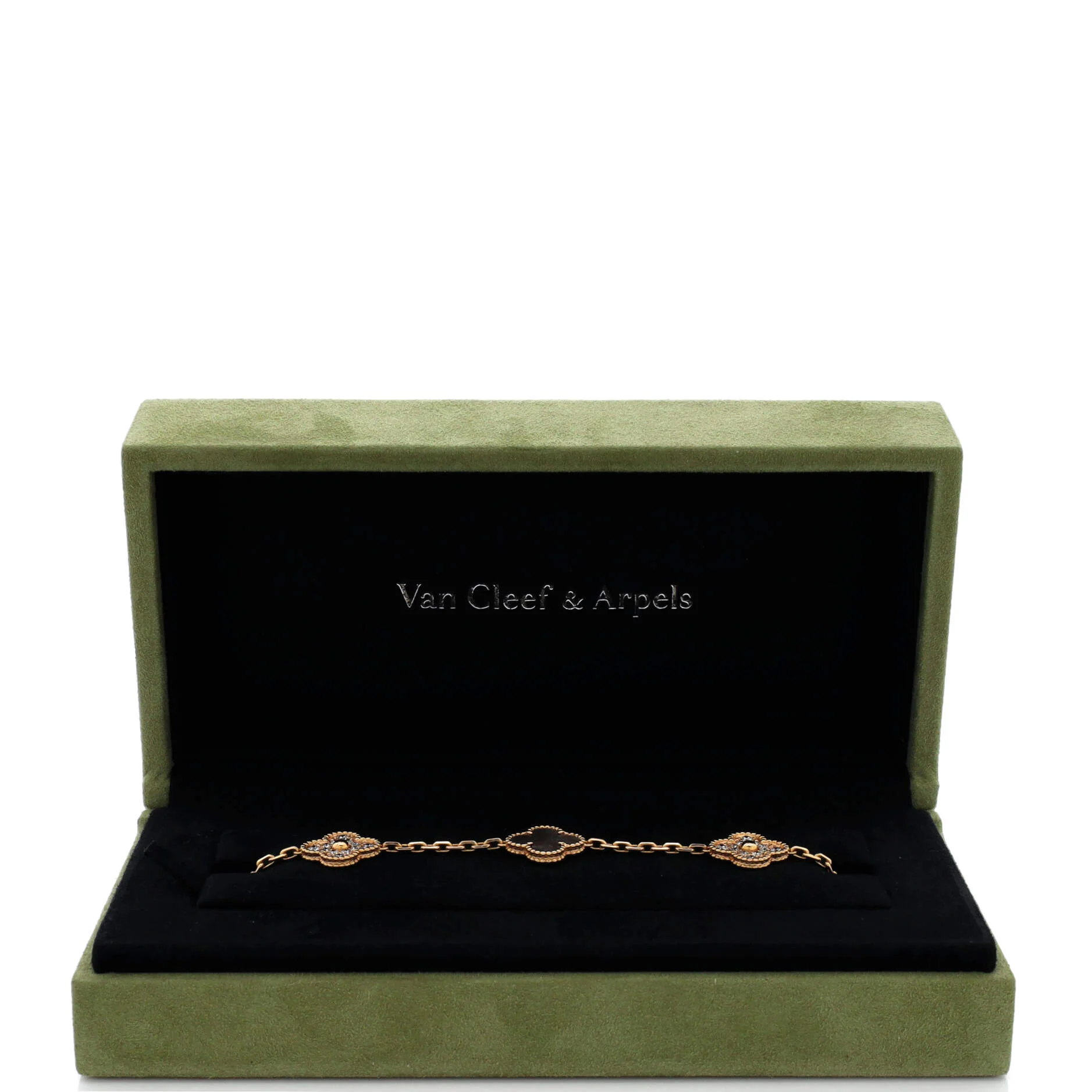 Vintage Alhambra 5 Motifs Bracelet 18K Rose Gold and Mother of Pearl with Diamonds - Image 2