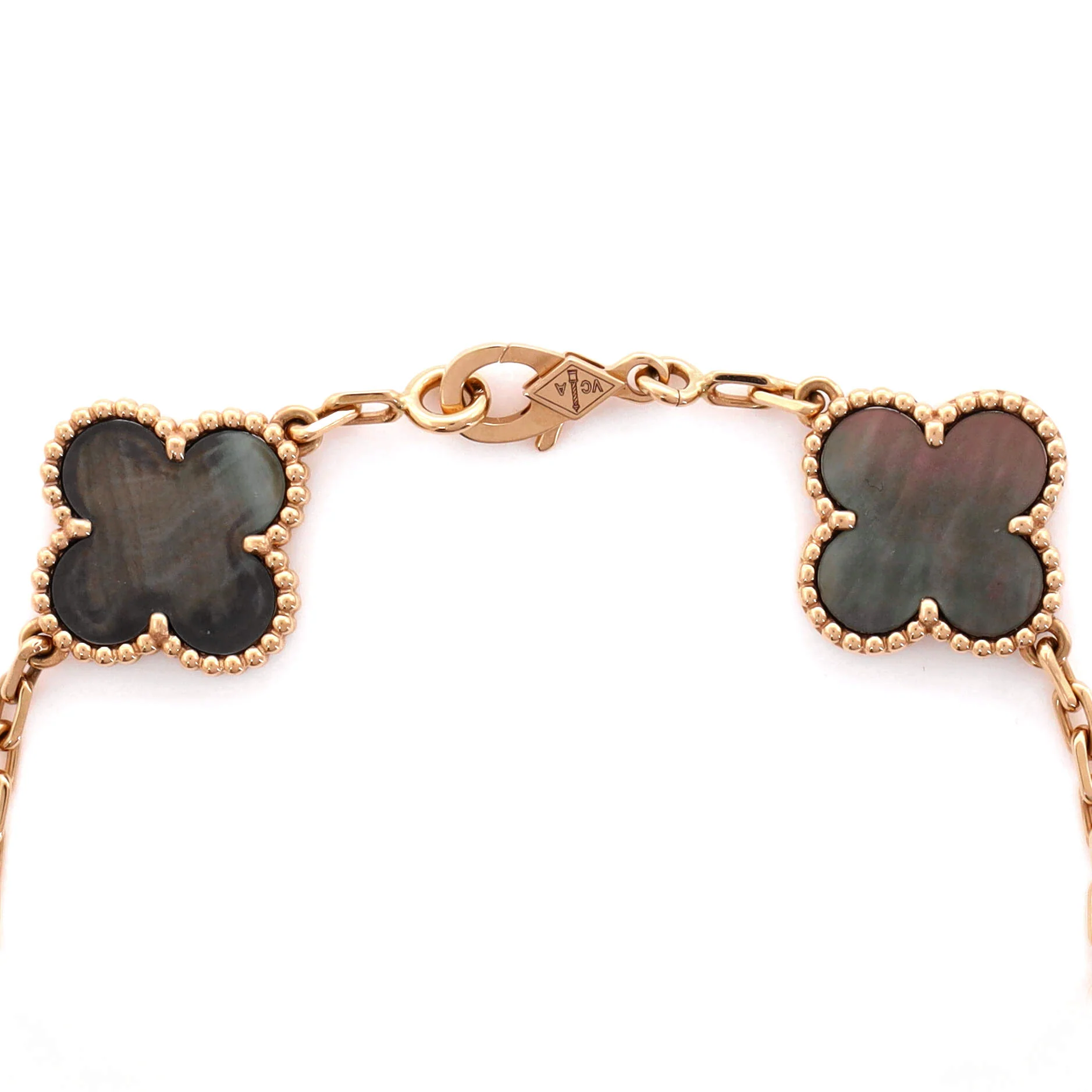 Vintage Alhambra 5 Motifs Bracelet 18K Rose Gold and Mother of Pearl with Diamonds - Image 3