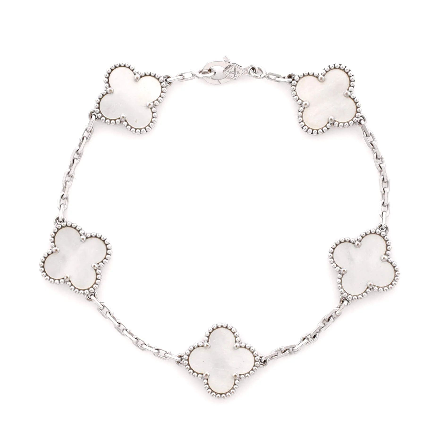 Vintage Alhambra 5 Motifs Bracelet 18K White Gold and Mother of Pearl