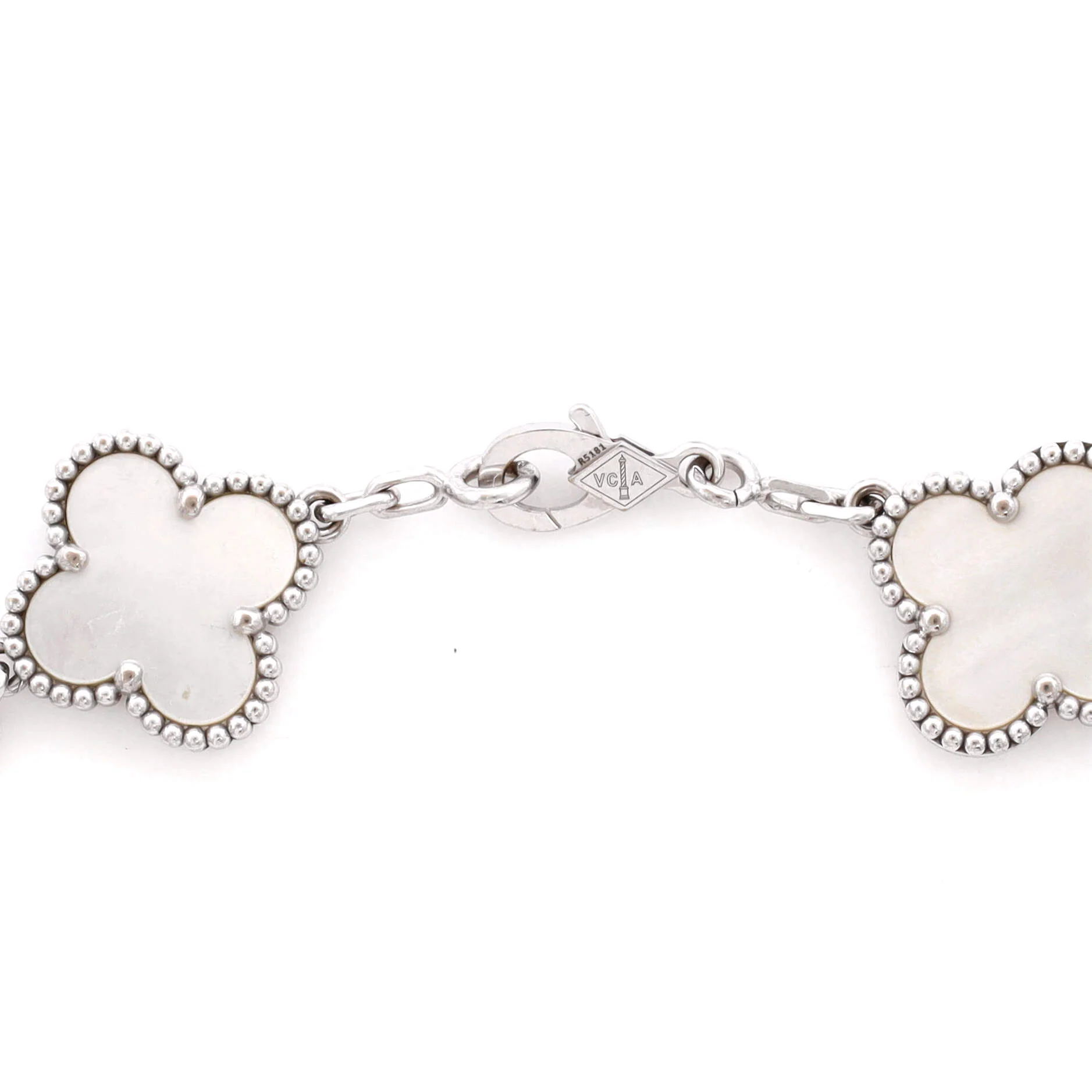 Vintage Alhambra 5 Motifs Bracelet 18K White Gold and Mother of Pearl - Image 3