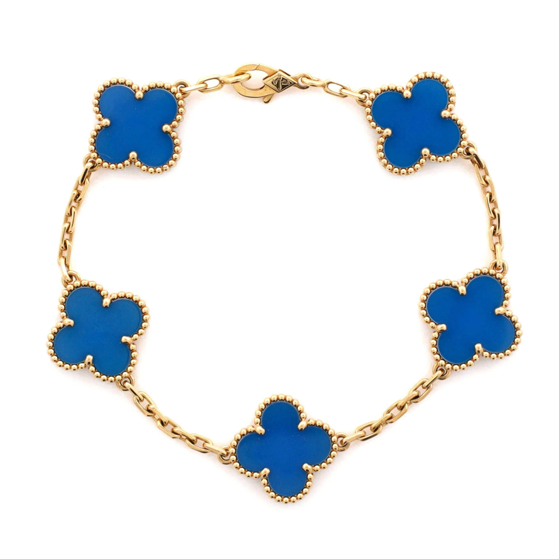 Vintage Alhambra 5 Motifs Bracelet 18K Yellow Gold and Agate