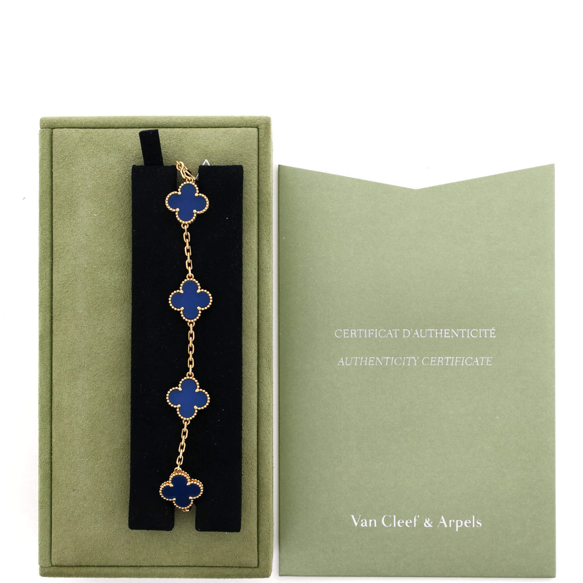 Vintage Alhambra 5 Motifs Bracelet 18K Yellow Gold and Agate - Image 2