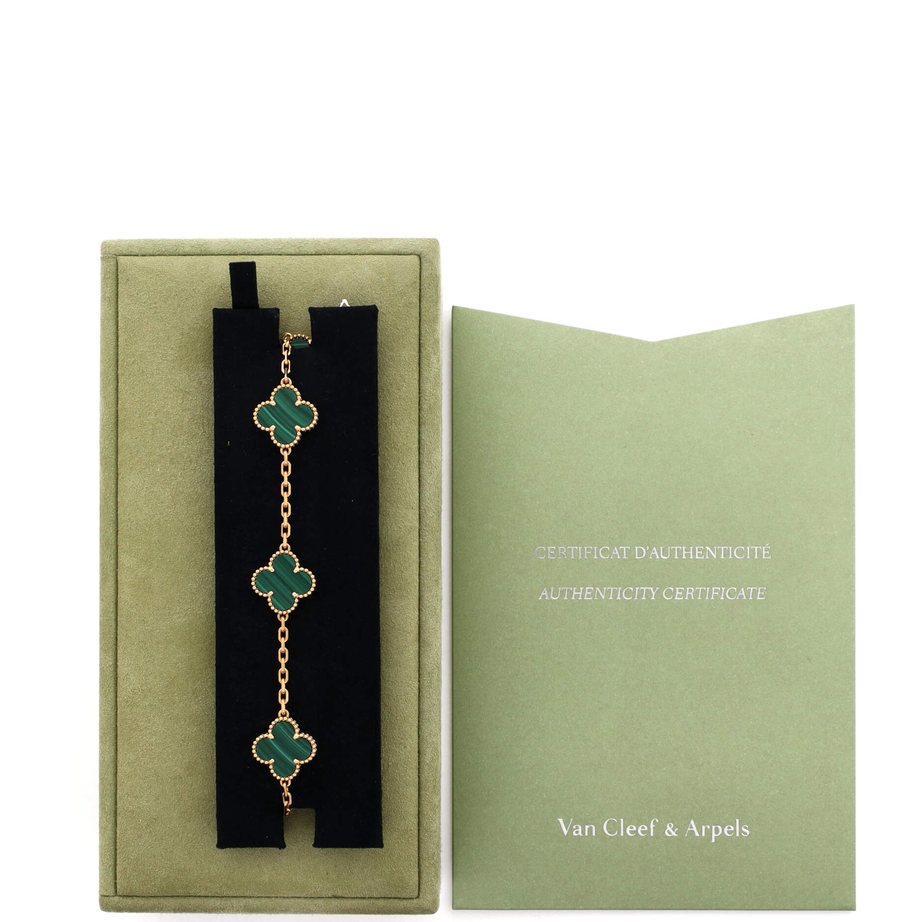 Vintage Alhambra 5 Motifs Bracelet 18K Yellow Gold and Malachite - Image 2