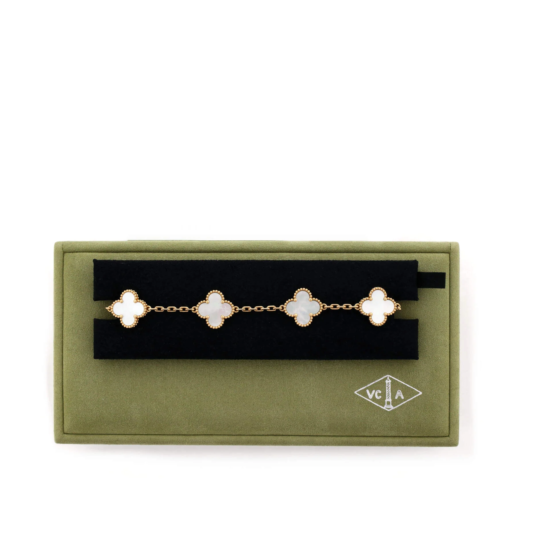 Vintage Alhambra 5 Motifs Bracelet 18K Yellow Gold and Mother of Pearl - Image 2