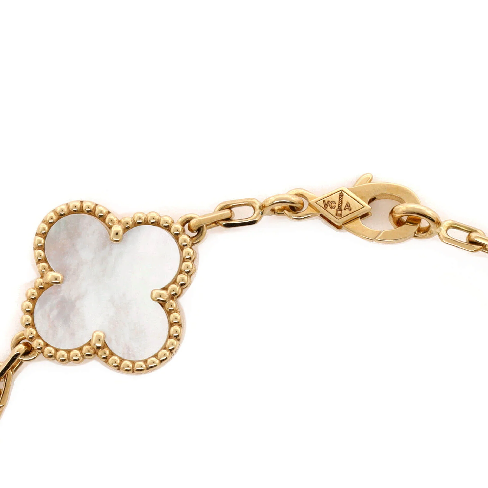 Vintage Alhambra 5 Motifs Bracelet 18K Yellow Gold and Mother of Pearl - Image 2
