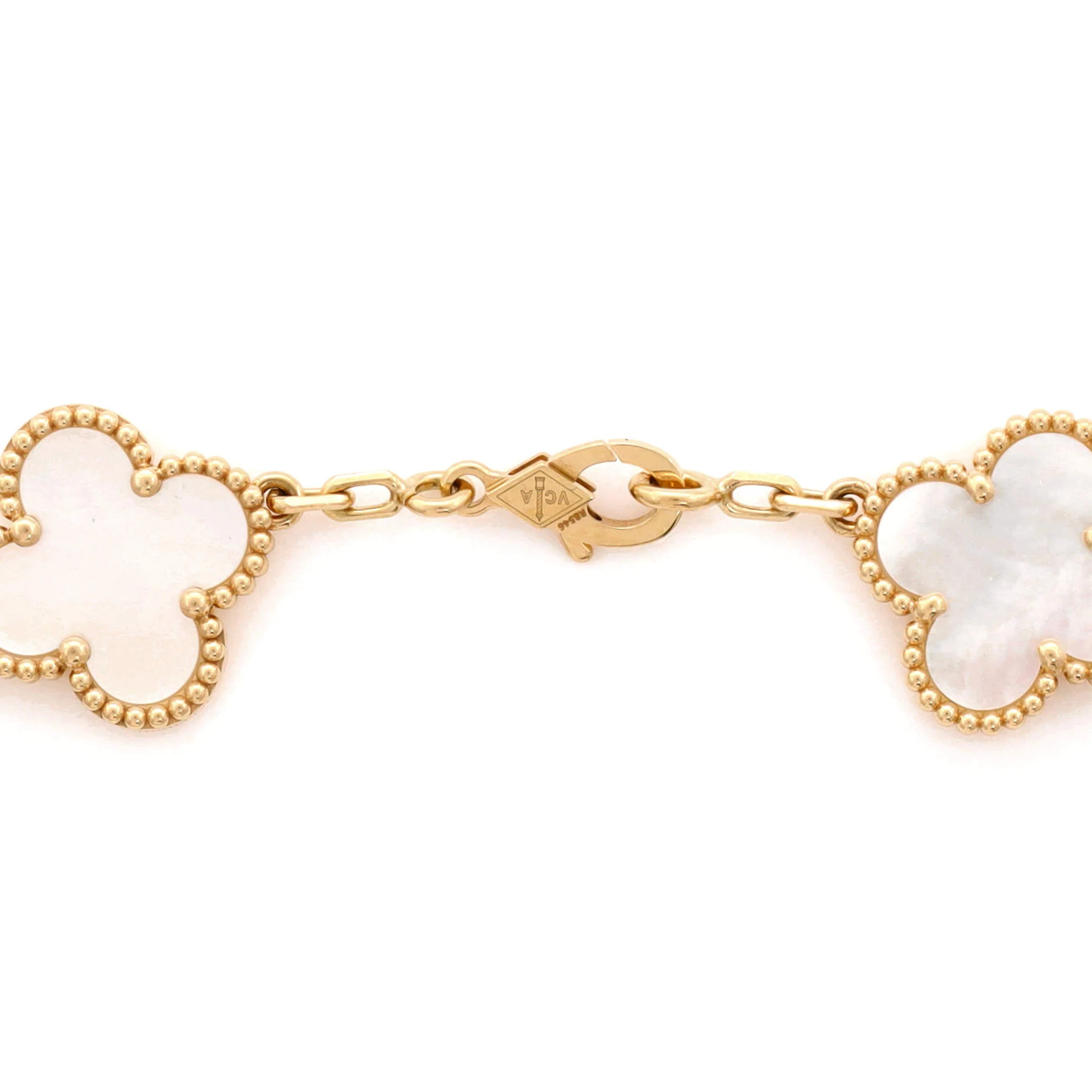 Vintage Alhambra 5 Motifs Bracelet 18K Yellow Gold and Mother of Pearl - Image 4