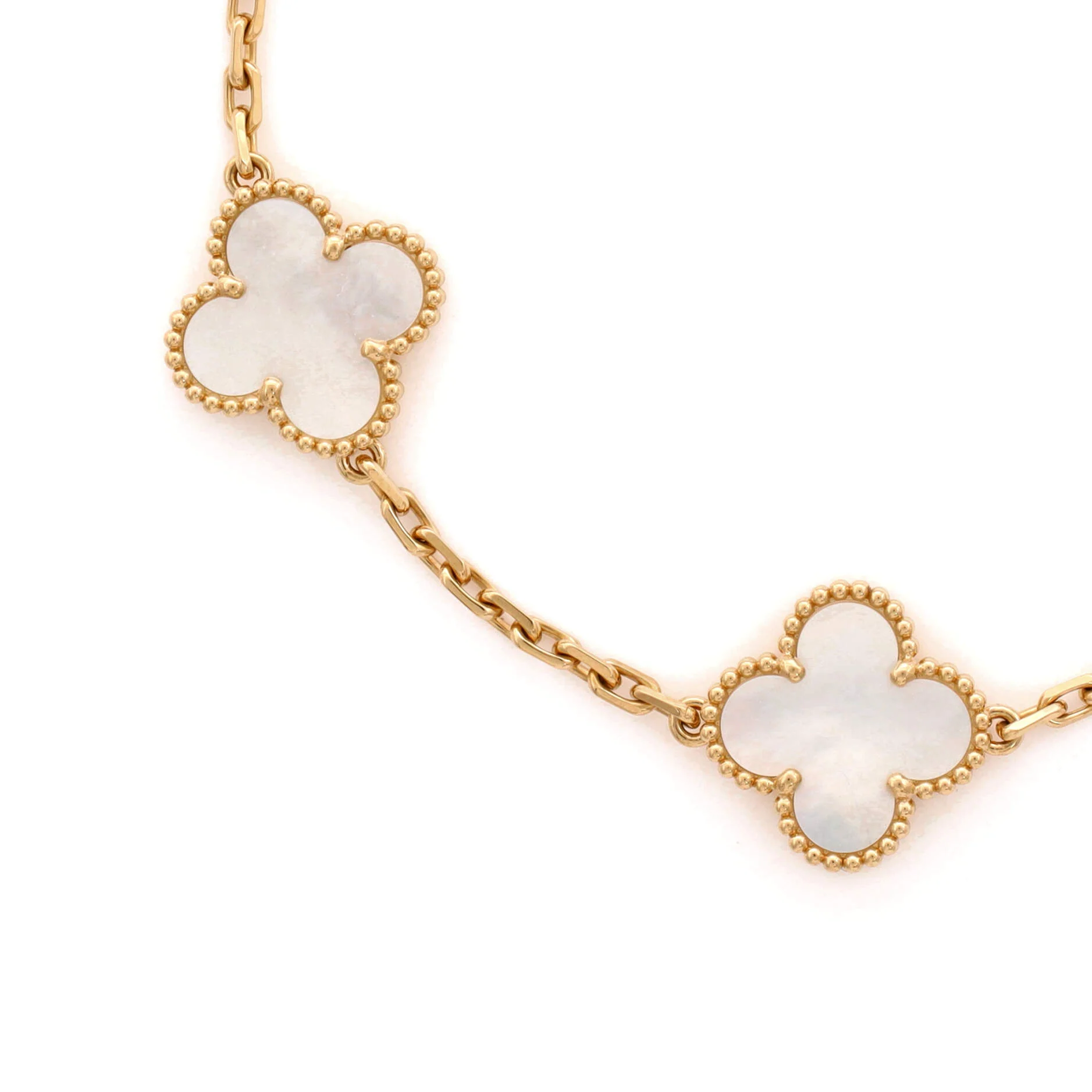 Vintage Alhambra 5 Motifs Bracelet 18K Yellow Gold and Mother of Pearl - Image 3