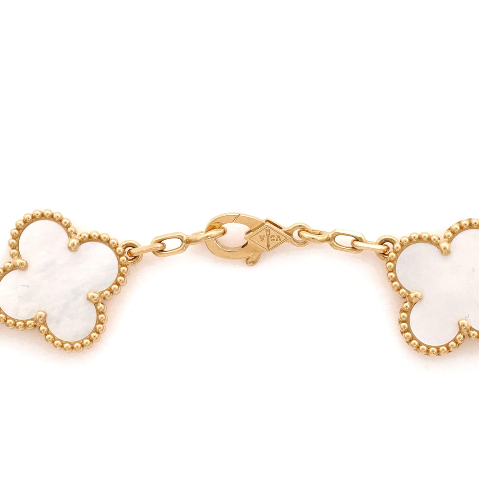 Vintage Alhambra 5 Motifs Bracelet 18K Yellow Gold and Mother of Pearl - Image 4