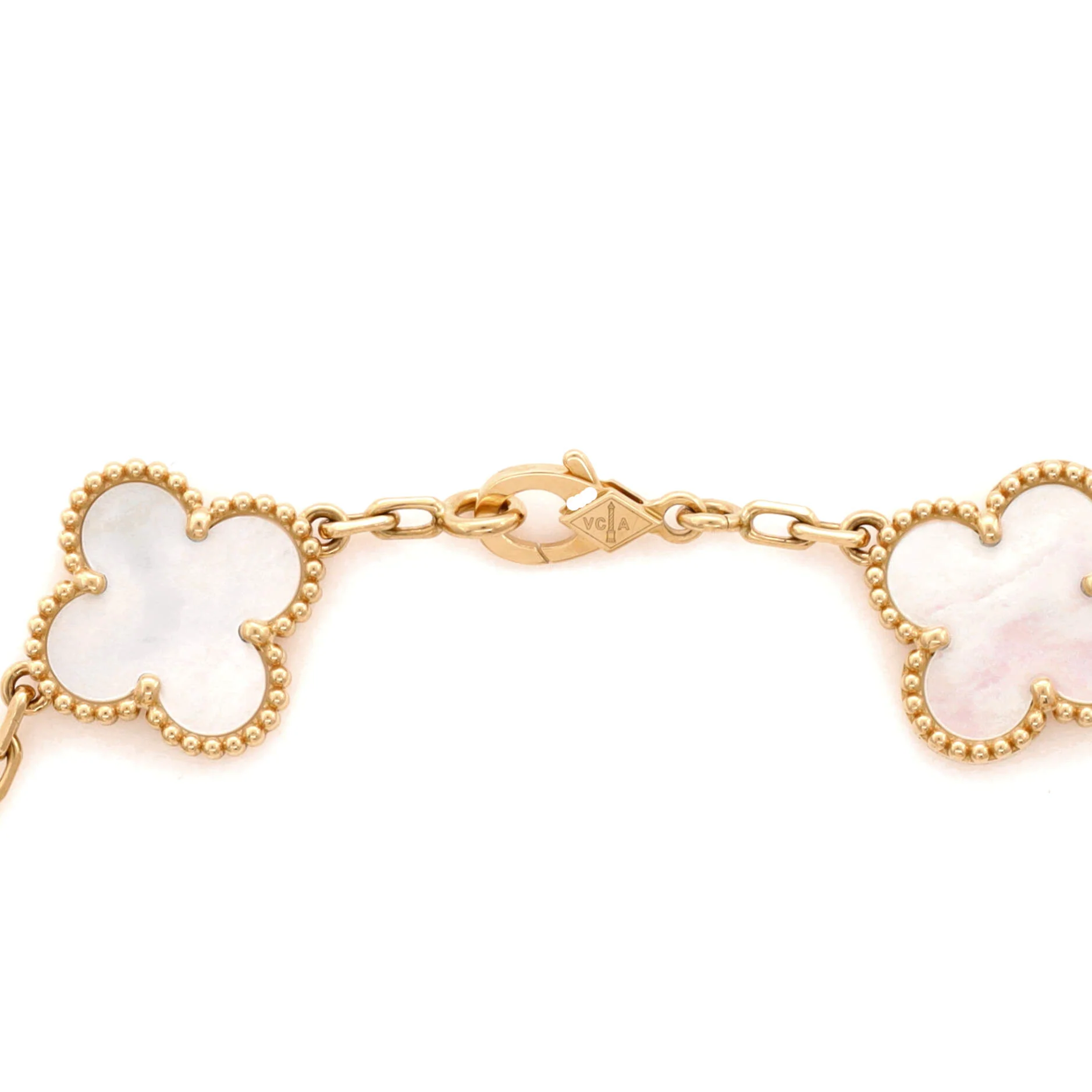 Vintage Alhambra 5 Motifs Bracelet 18K Yellow Gold and Mother of Pearl - Image 4