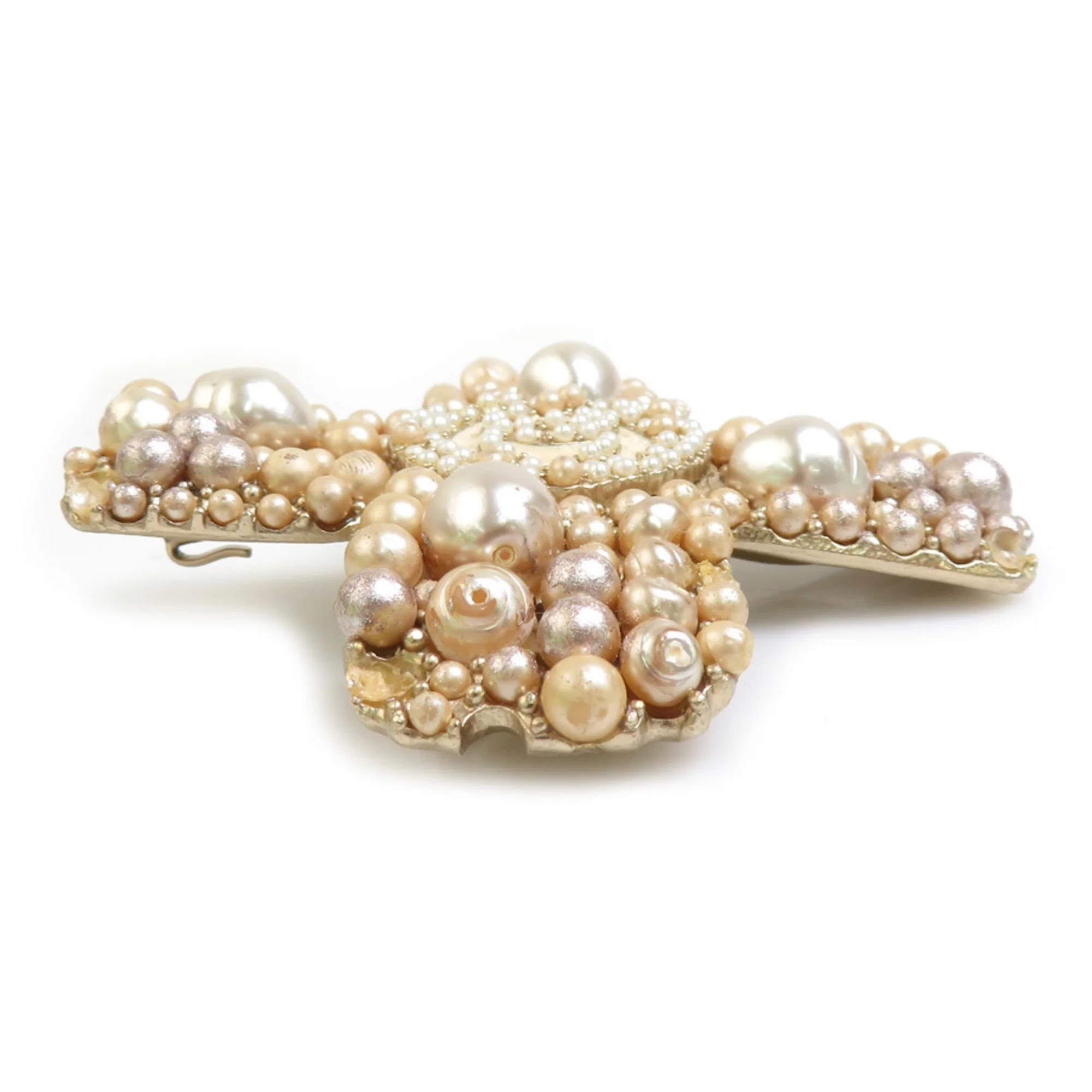 Brooch Gold Metal and Artificial Pearl - Image 3