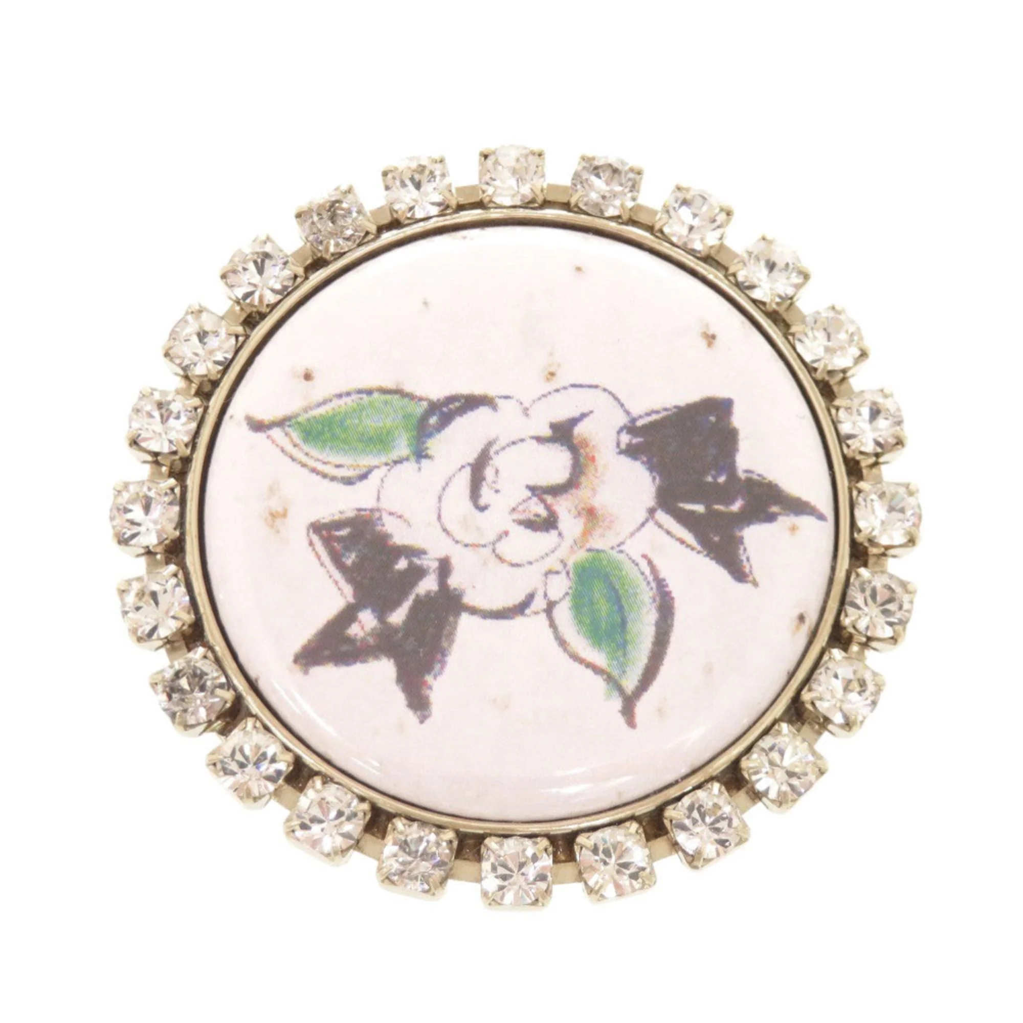 Brooch Metal and Rhinestone White